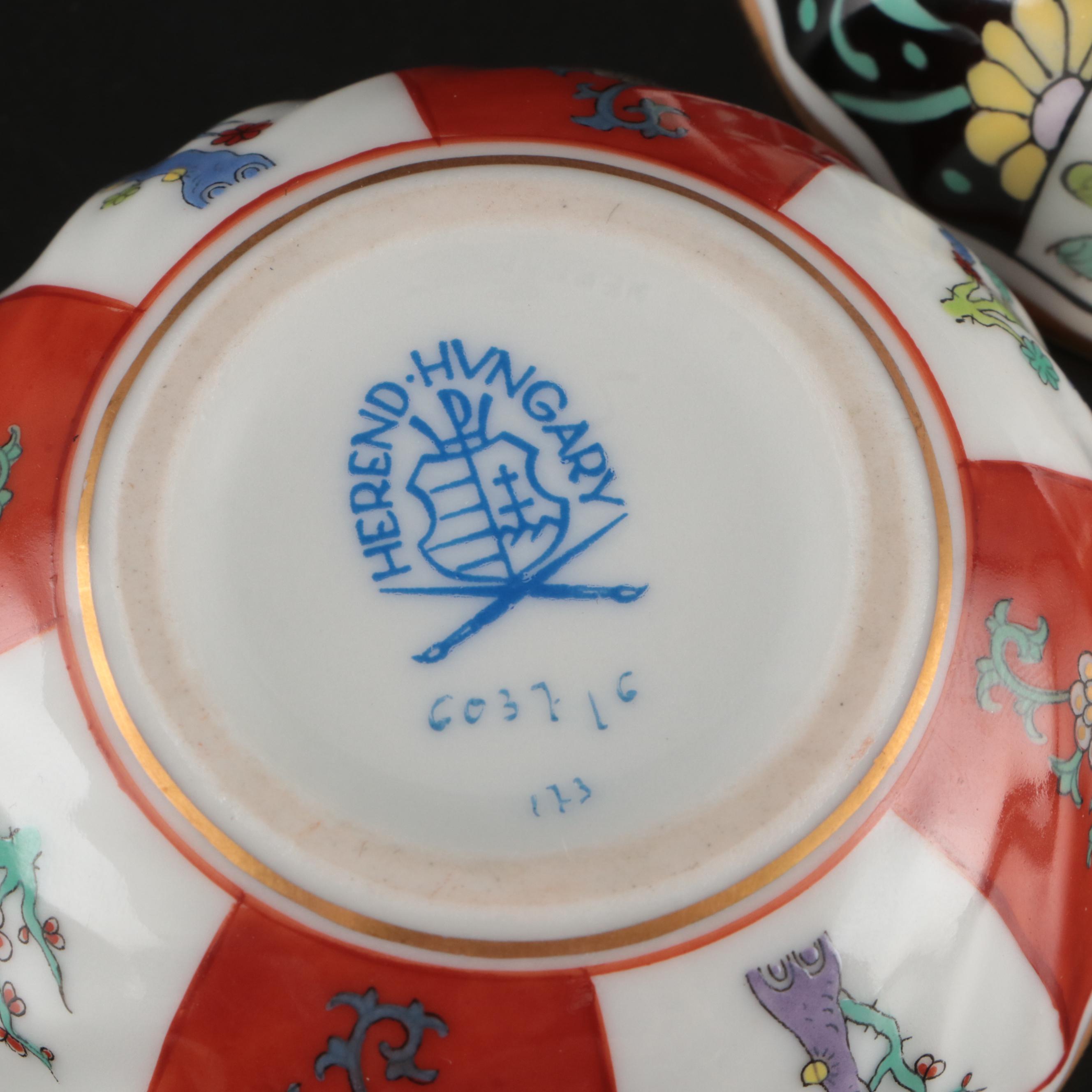 Herend Porcelain "Black Dynasty" and "Red Dynasty" Bonbonnieres