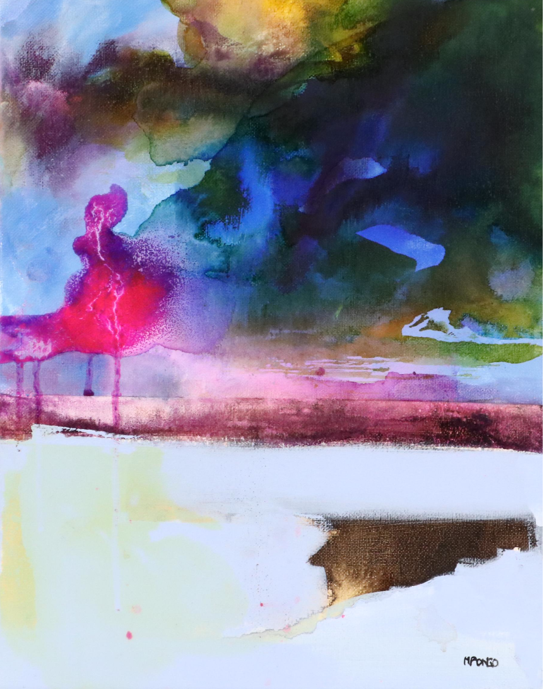 Milagros Pongo Abstract Mixed Media Painting "Caspian Sea," 21st Century