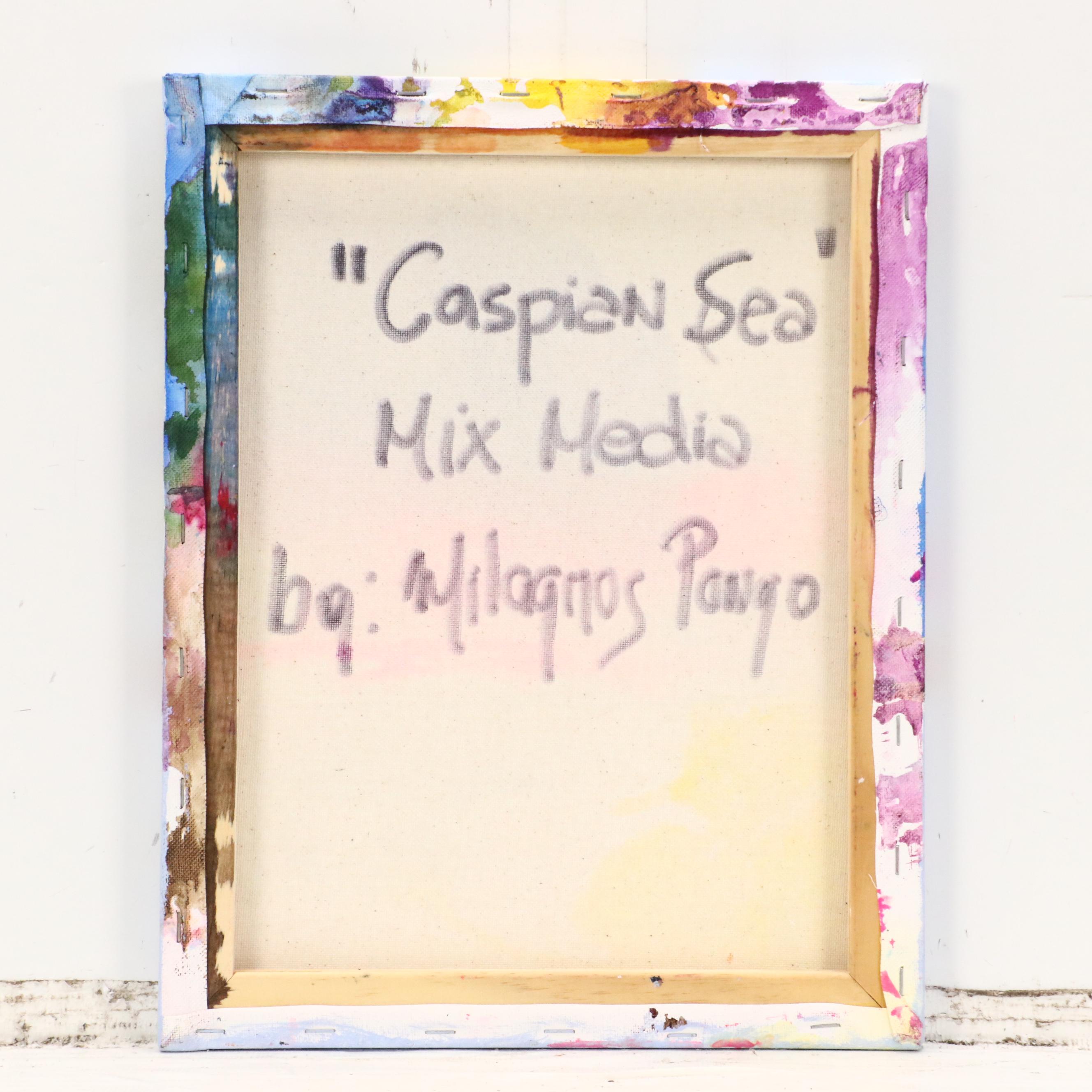 Milagros Pongo Abstract Mixed Media Painting "Caspian Sea," 21st Century
