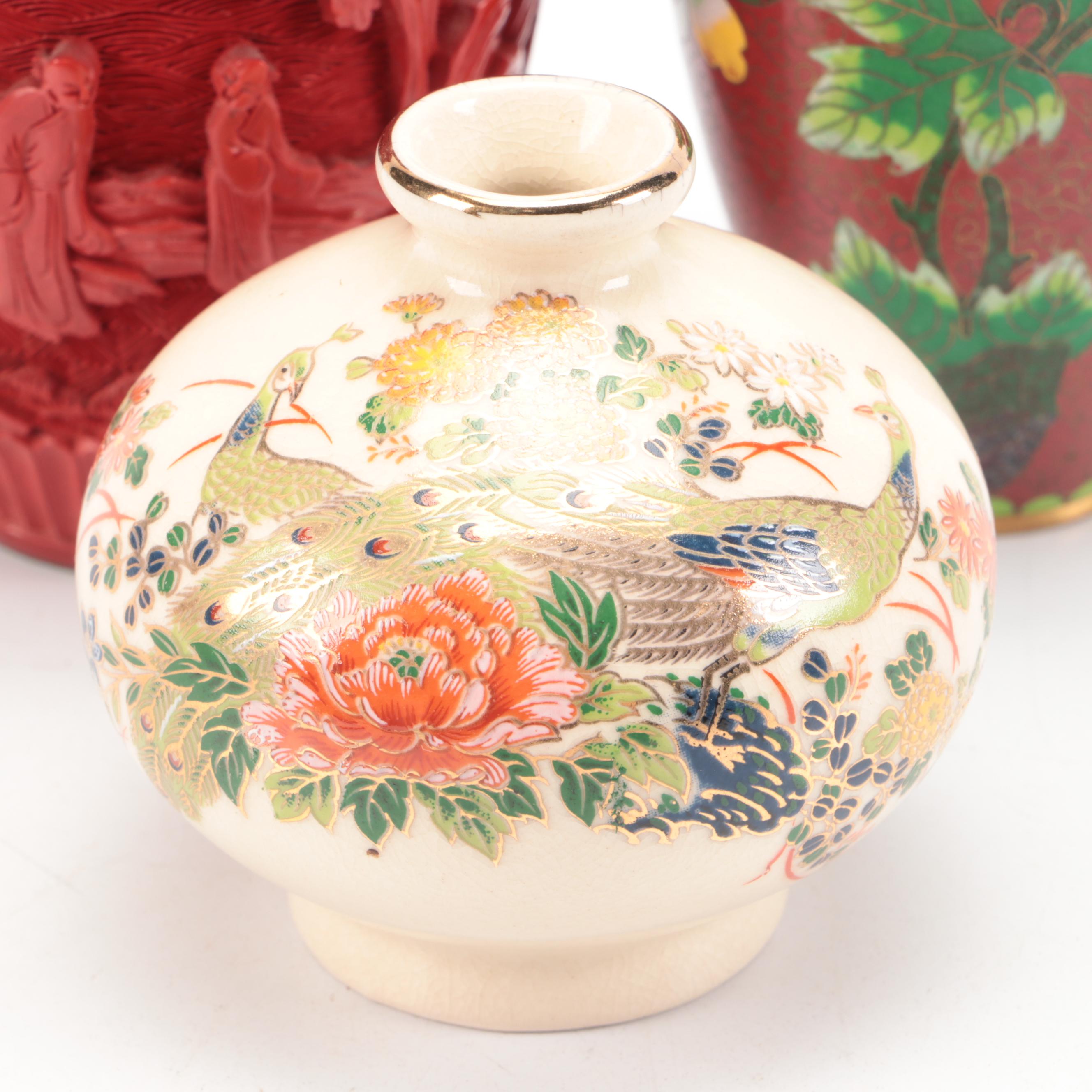 Chinese Cloisonné, Cinnabar and Japanese Porcelain Vases