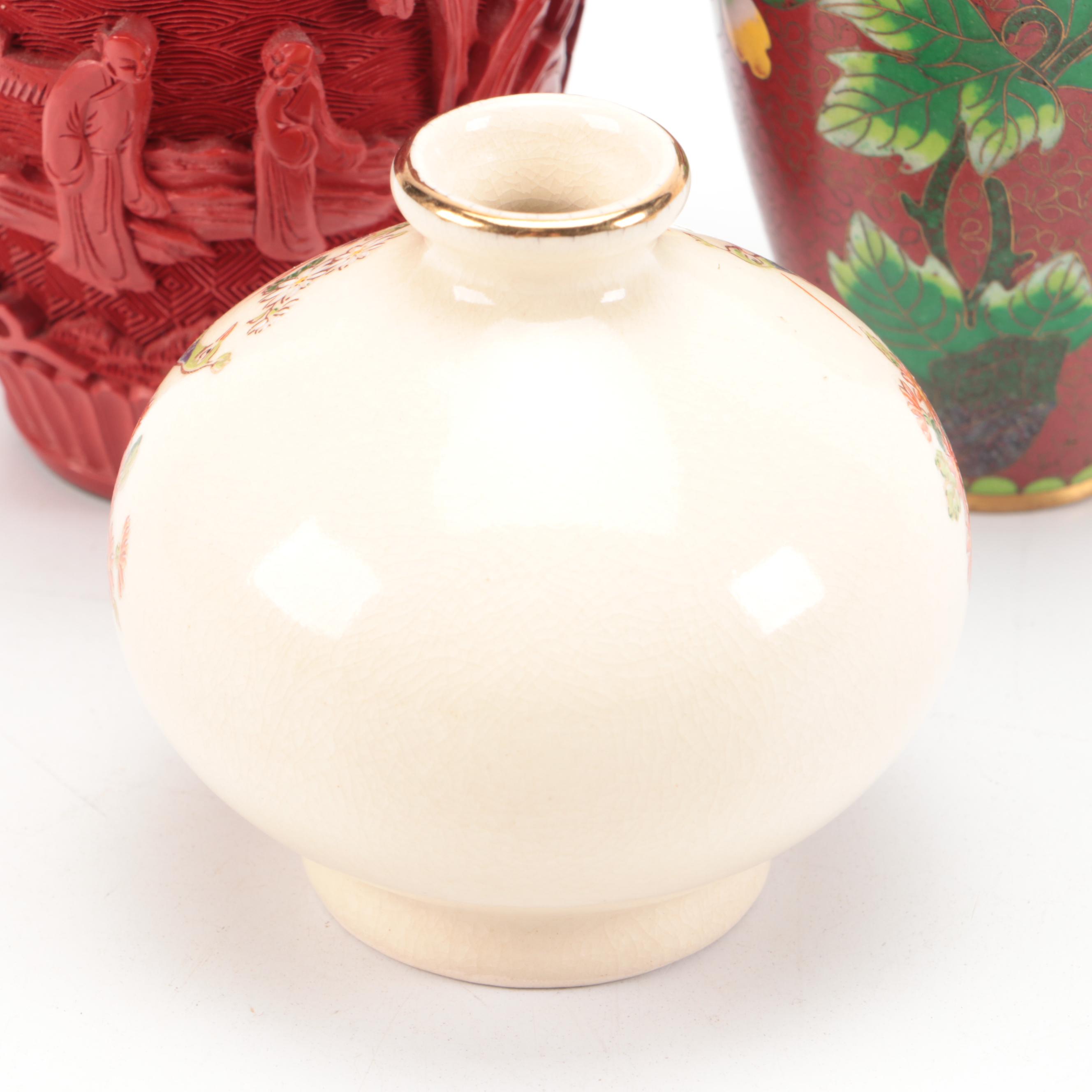 Chinese Cloisonné, Cinnabar and Japanese Porcelain Vases