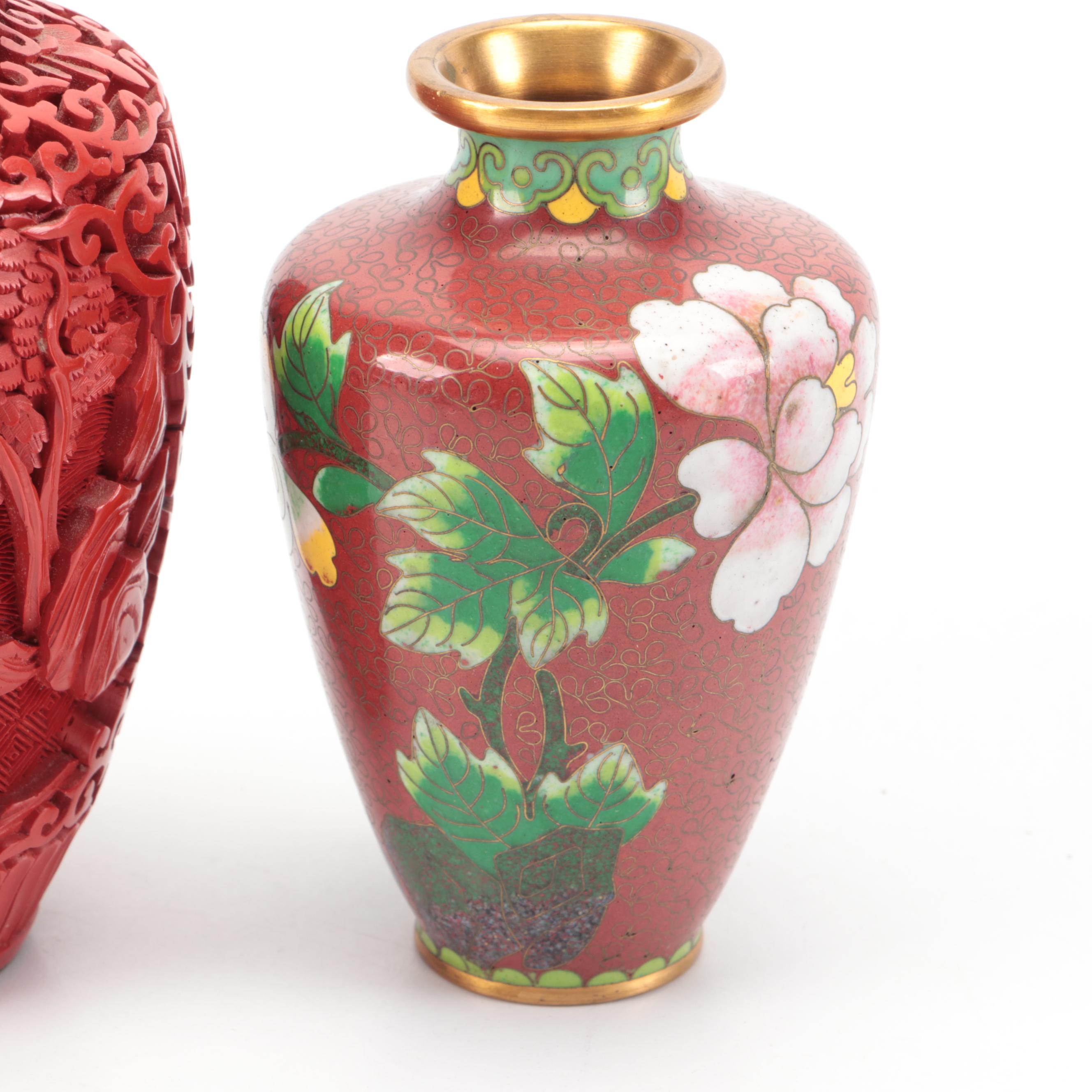 Chinese Cloisonné, Cinnabar and Japanese Porcelain Vases