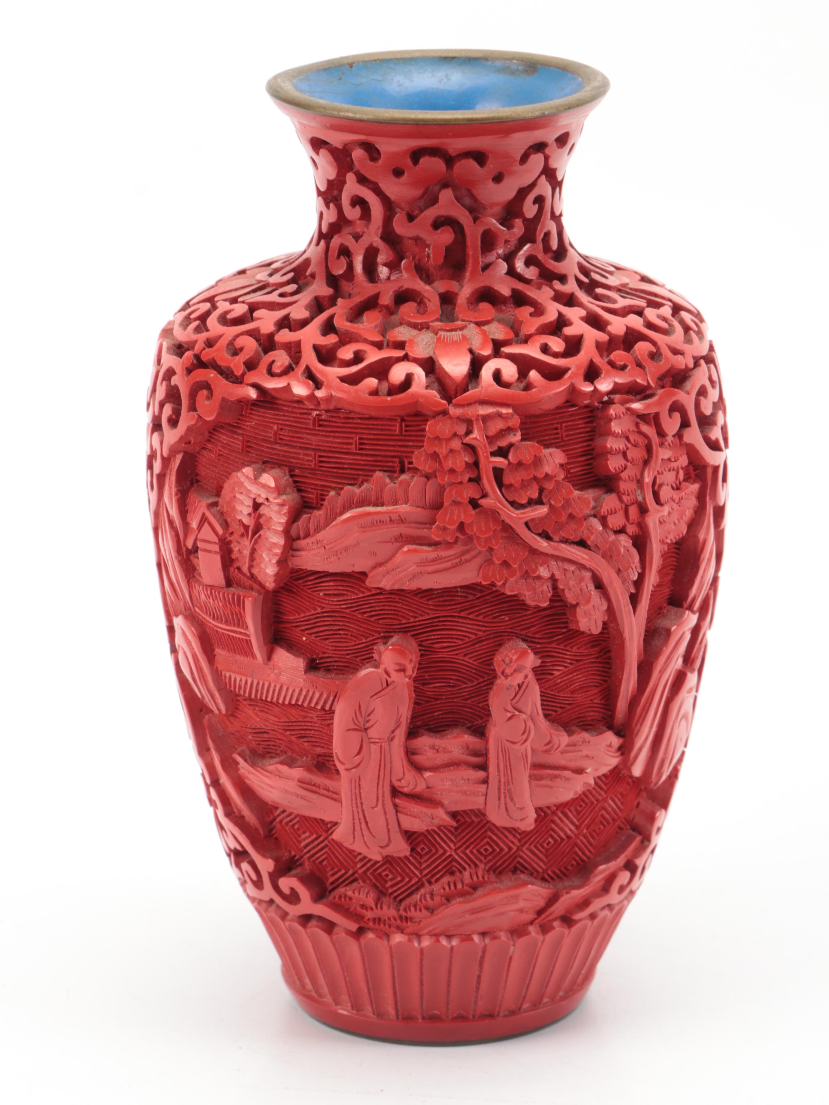 Chinese Cloisonné, Cinnabar and Japanese Porcelain Vases