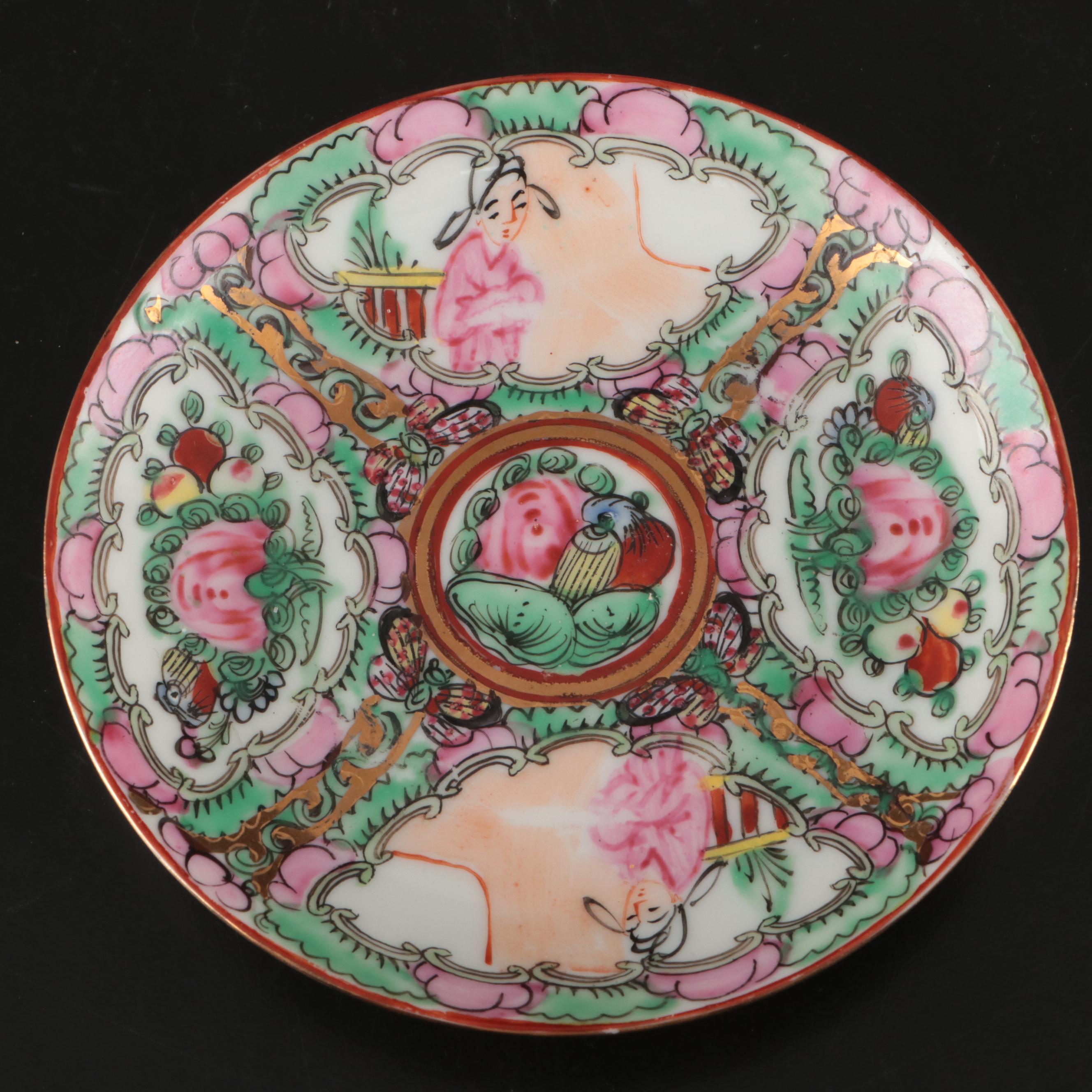 Chinese Rose Medallion Demitasse Cup and Saucer with Other Decor, 20th Century