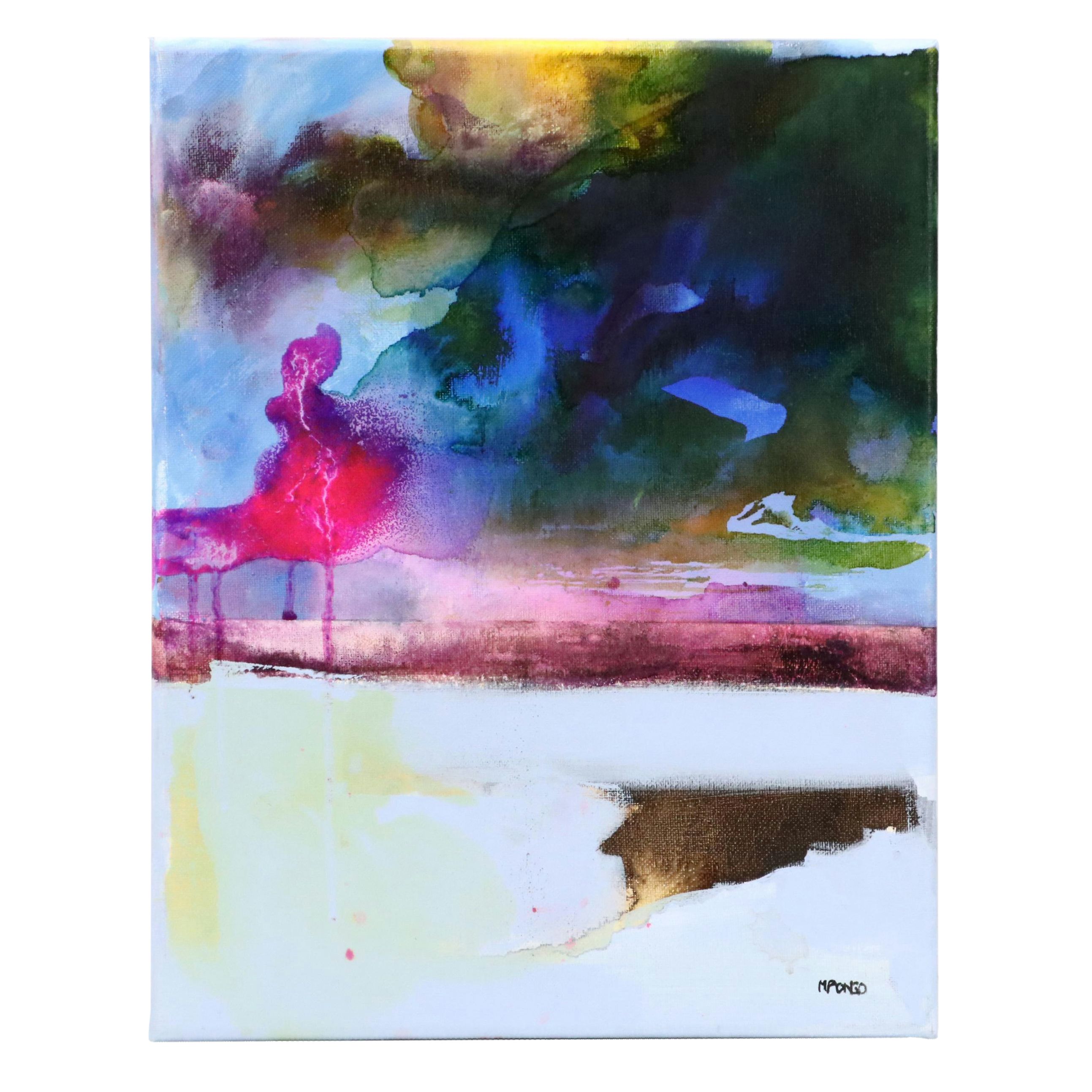 Milagros Pongo Abstract Mixed Media Painting "Caspian Sea," 21st Century