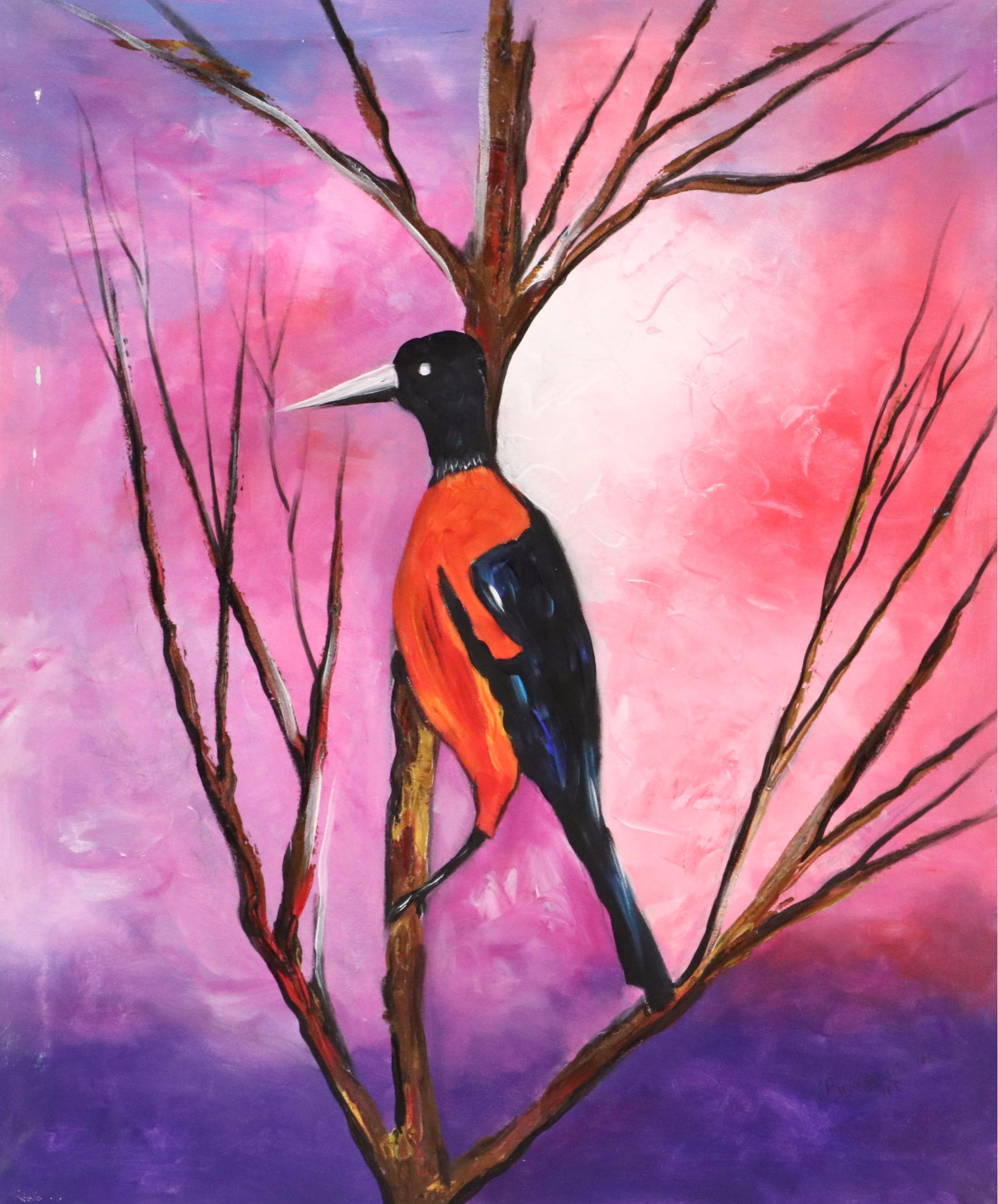 Bayo Ogundele Oil Painting of Bird, 21st Century