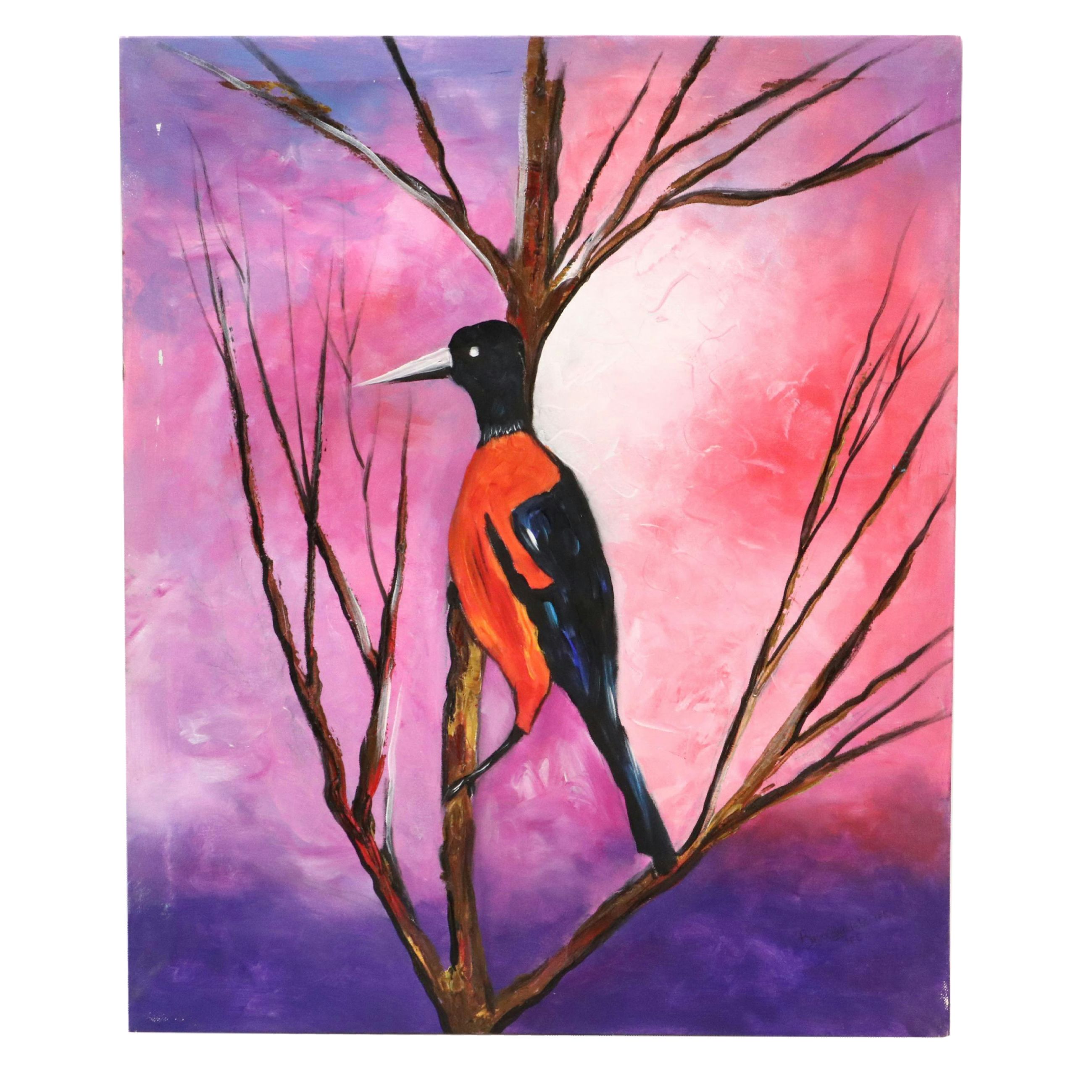 Bayo Ogundele Oil Painting of Bird, 21st Century