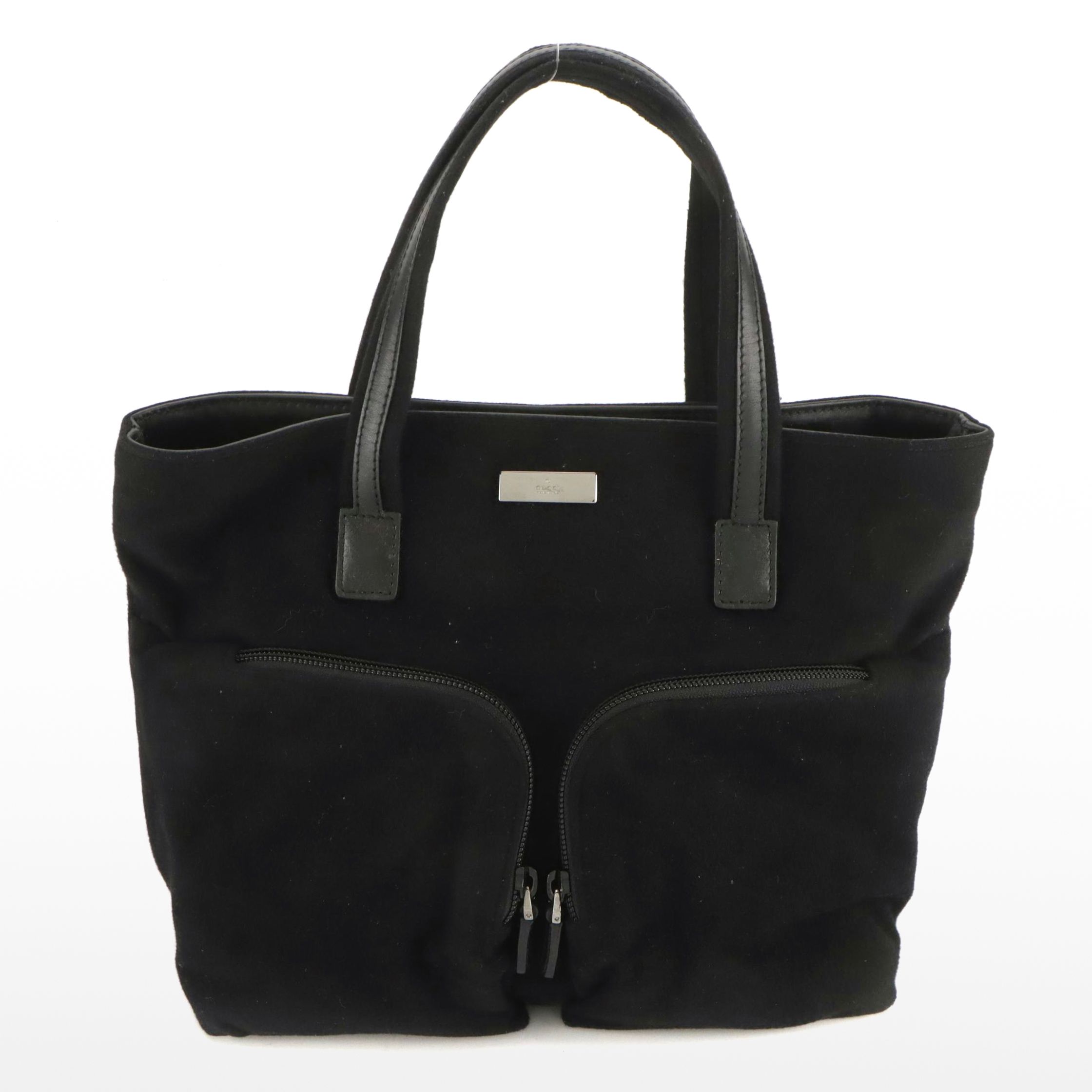 Gucci Double Pocket Tote Bag in Black Soft Fleece and Leather Trim
