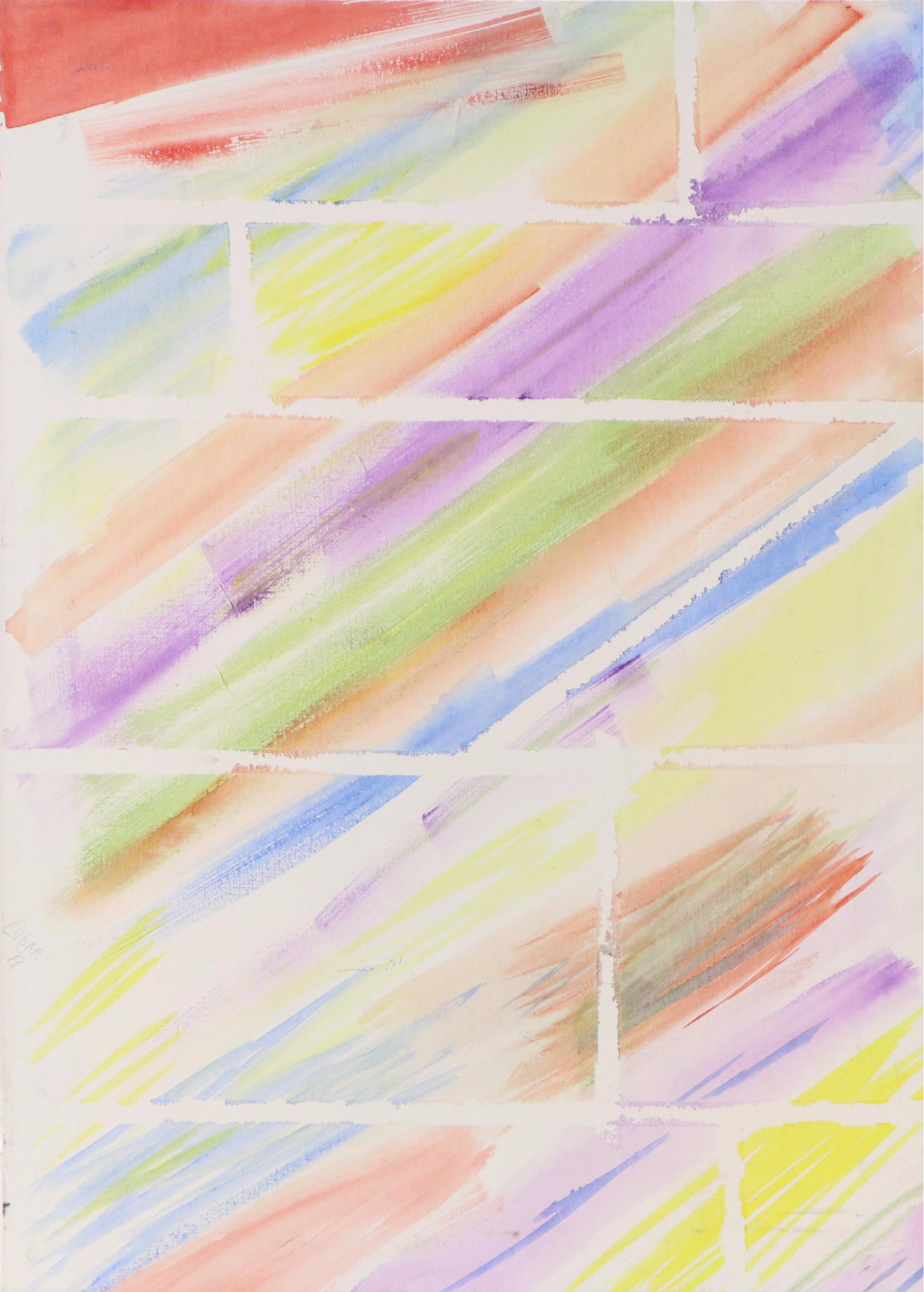 Logar Abstract Watercolor Painting with Geometric Lines, 1979