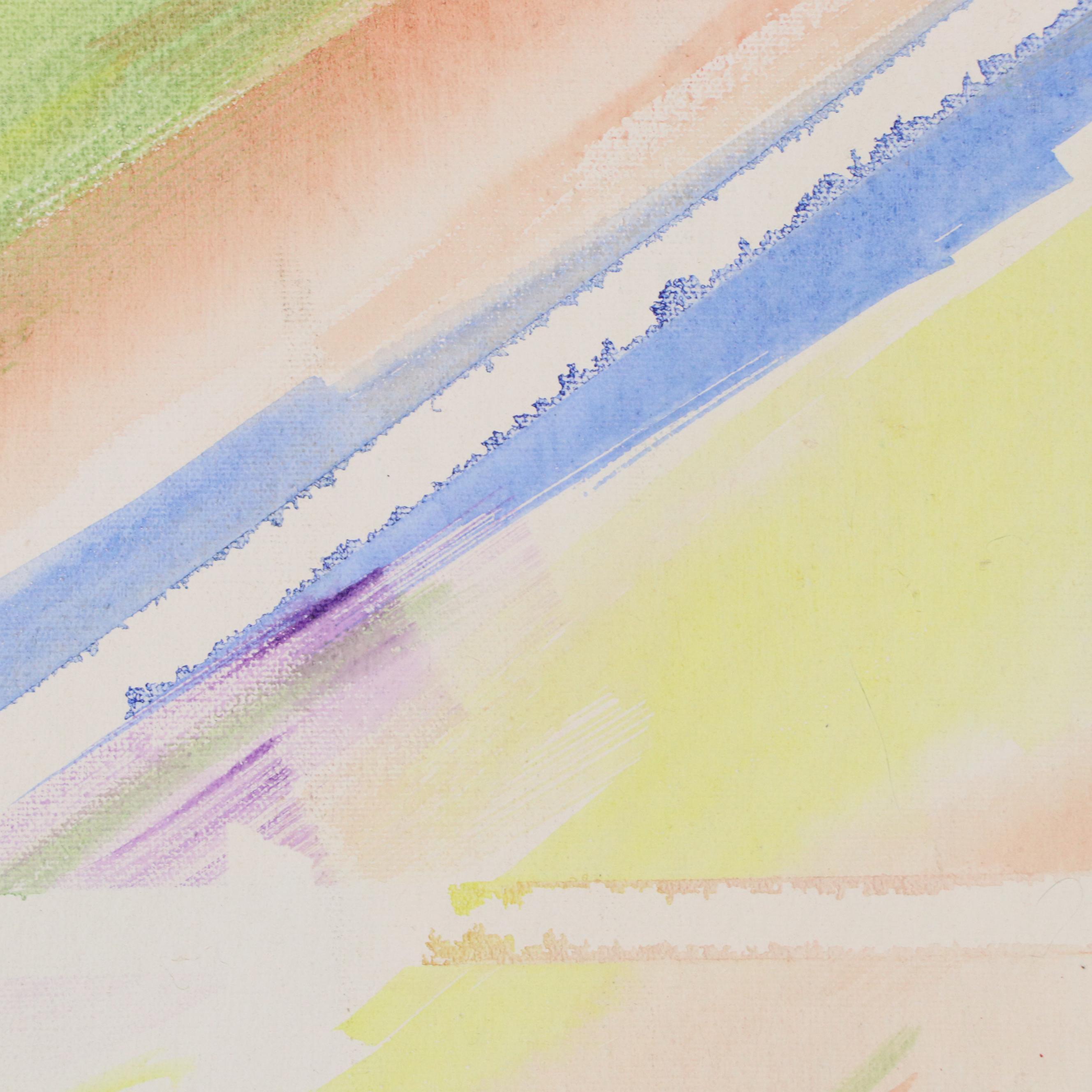 Logar Abstract Watercolor Painting with Geometric Lines, 1979