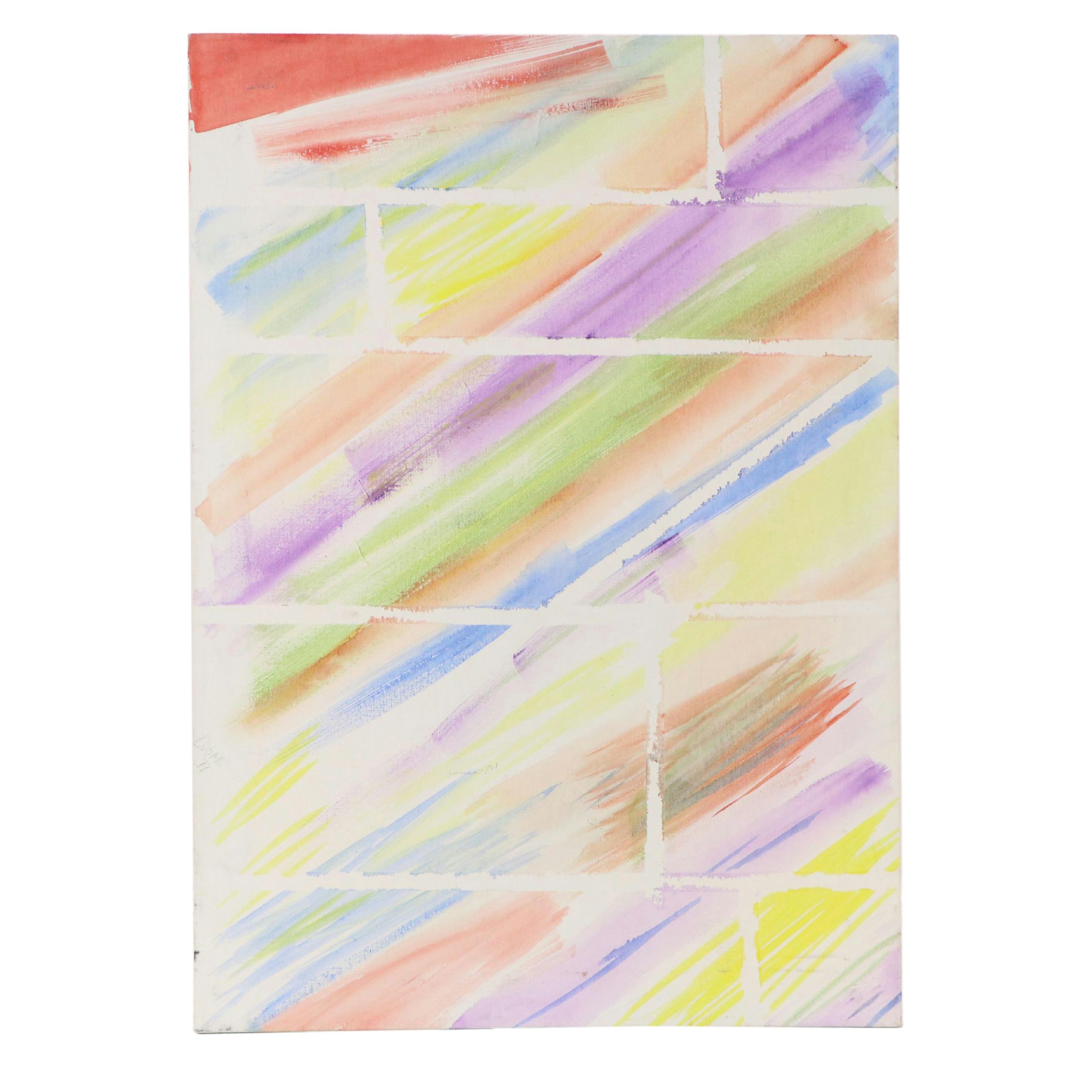 Logar Abstract Watercolor Painting with Geometric Lines, 1979