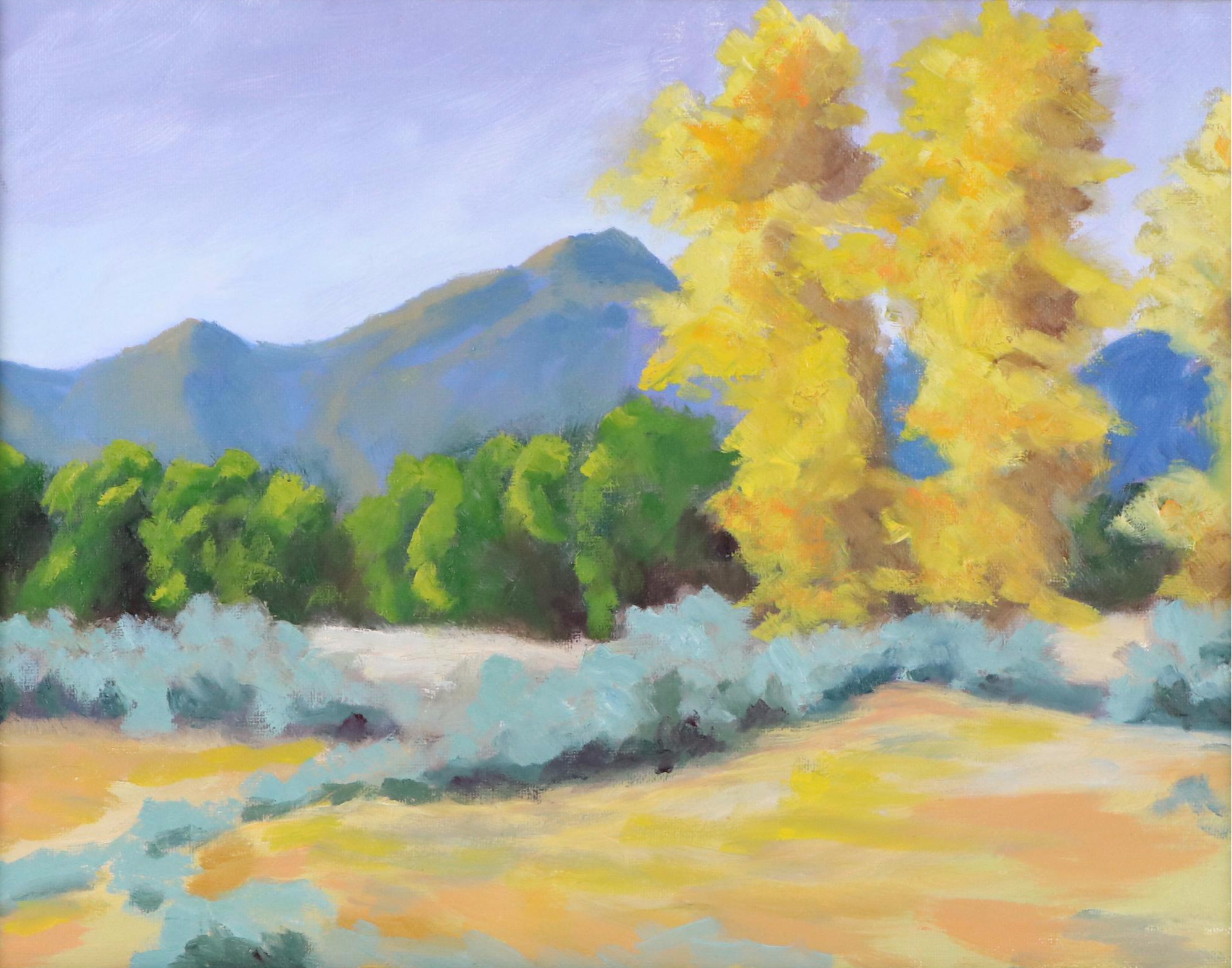 Impressionistic Mountain Landscape Oil Painting with Colorful Foliage