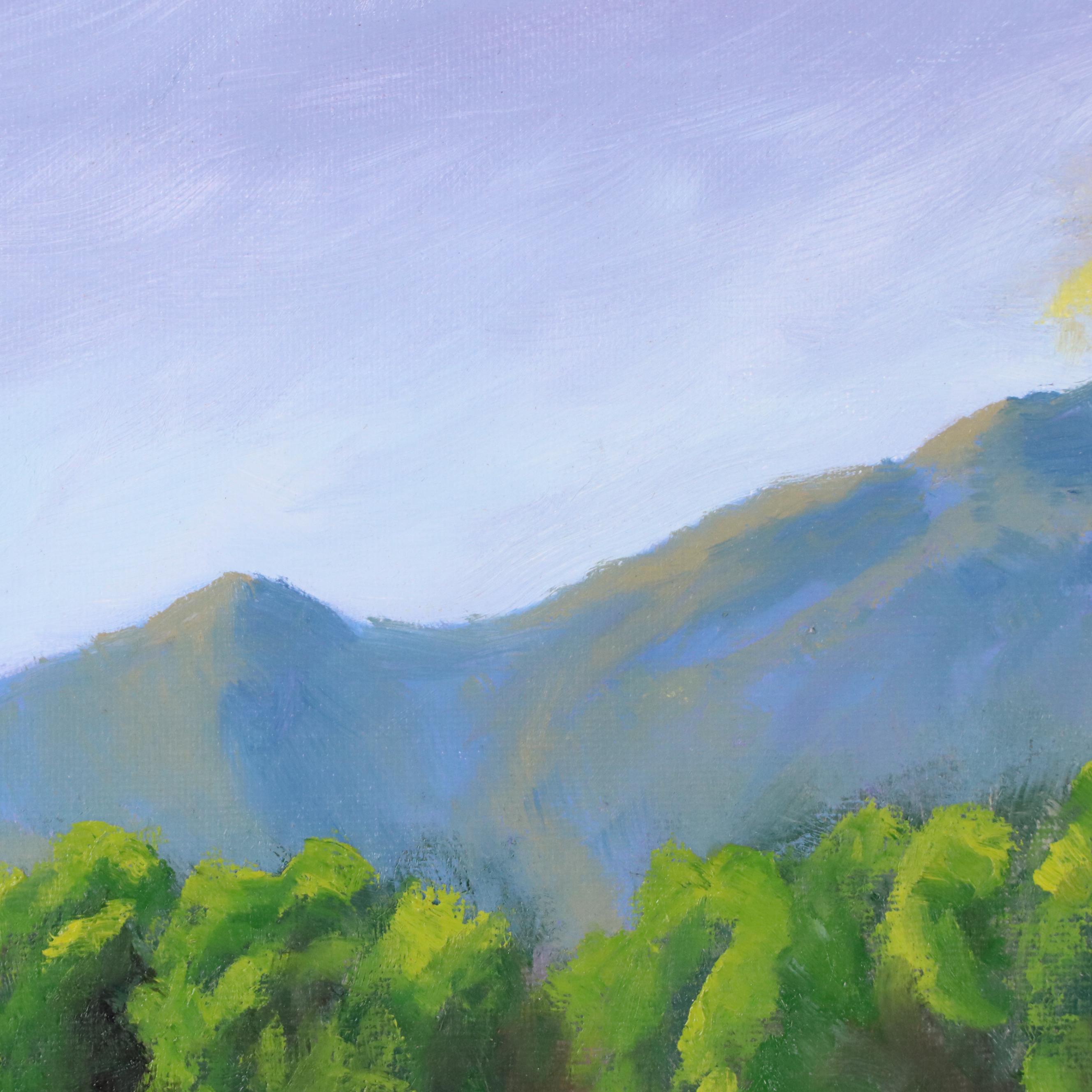 Impressionistic Mountain Landscape Oil Painting with Colorful Foliage