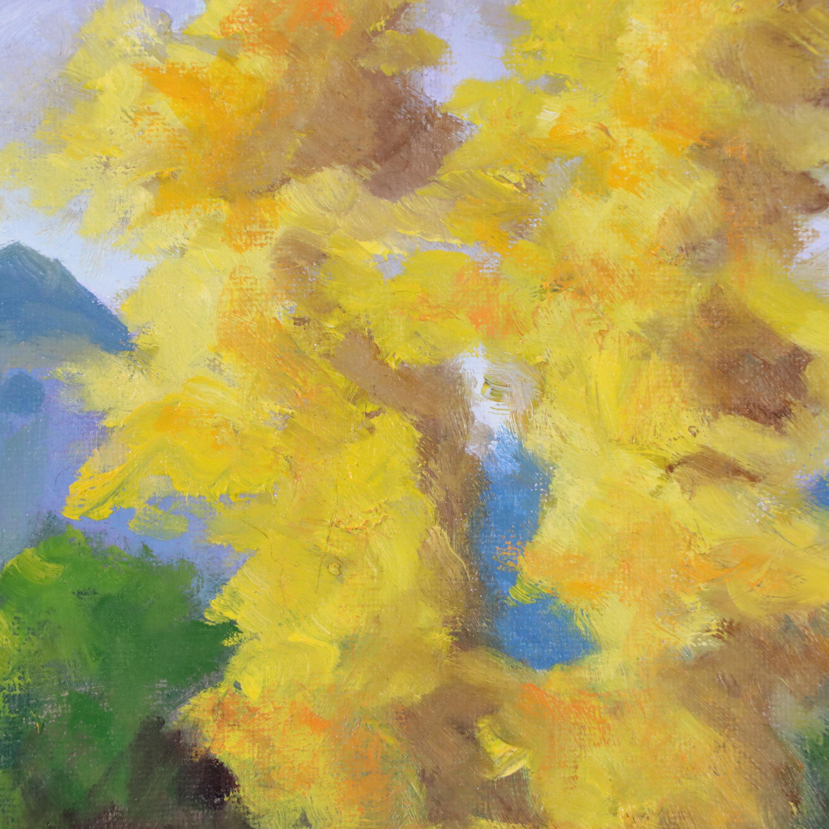 Impressionistic Mountain Landscape Oil Painting with Colorful Foliage