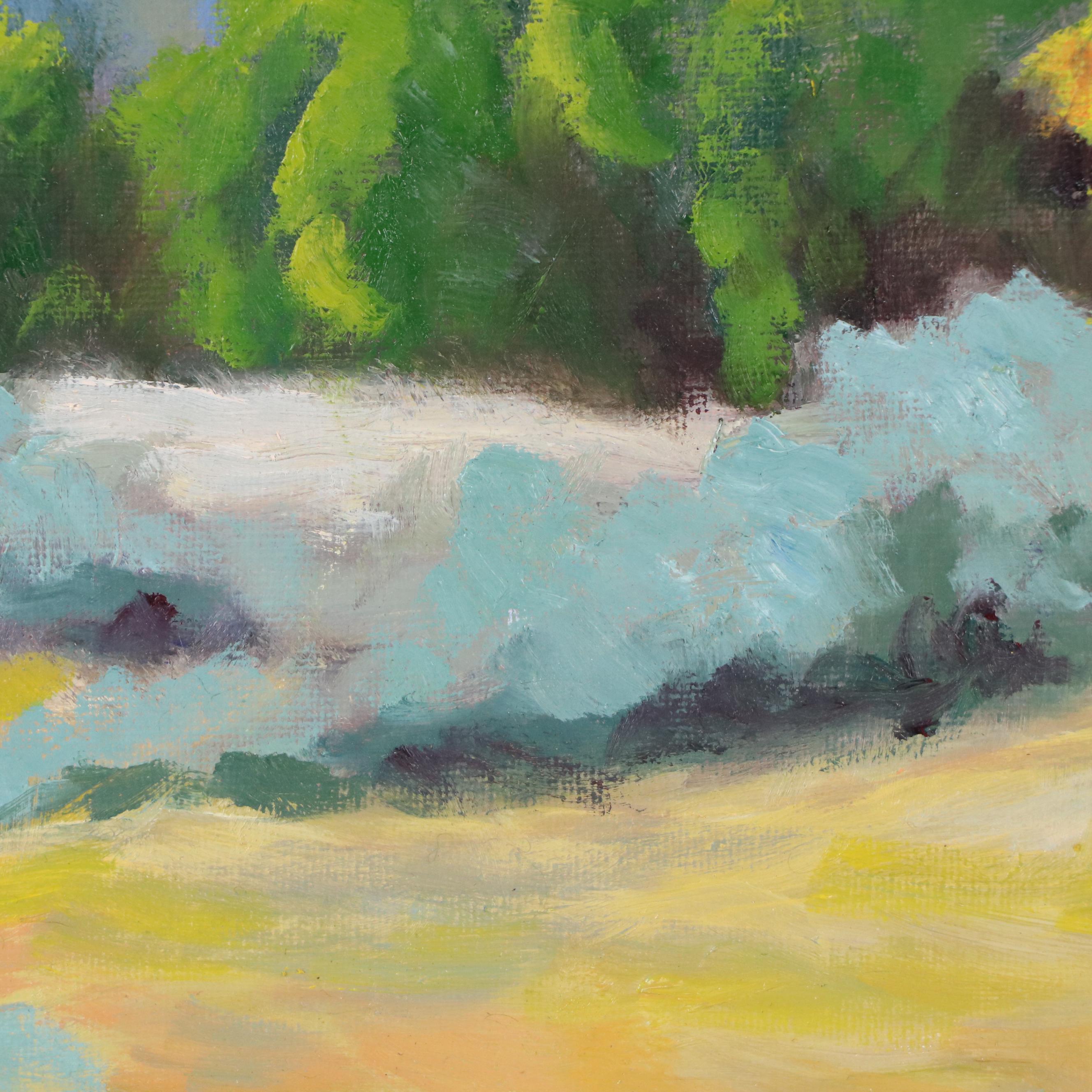 Impressionistic Mountain Landscape Oil Painting with Colorful Foliage