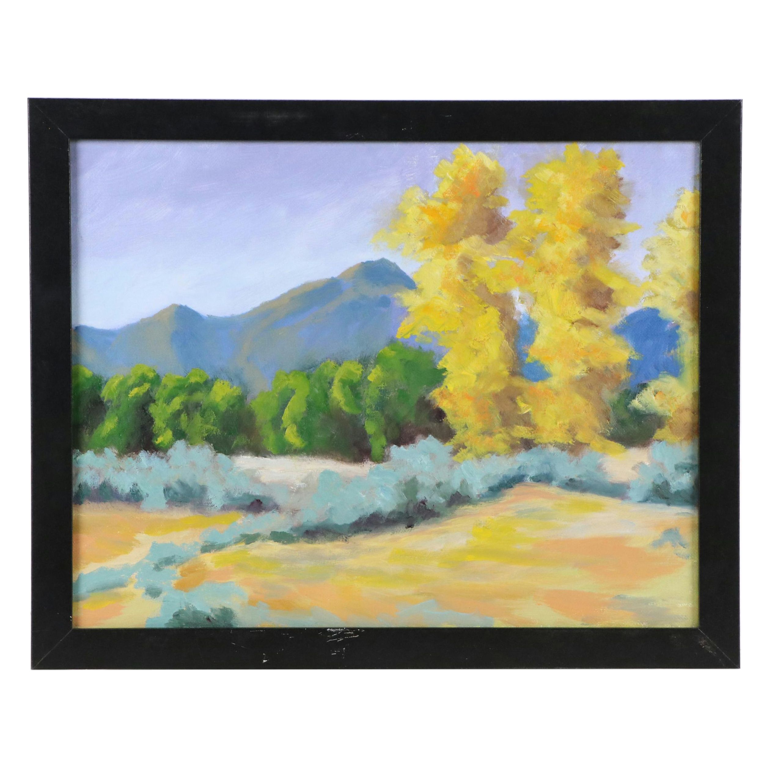 Impressionistic Mountain Landscape Oil Painting with Colorful Foliage