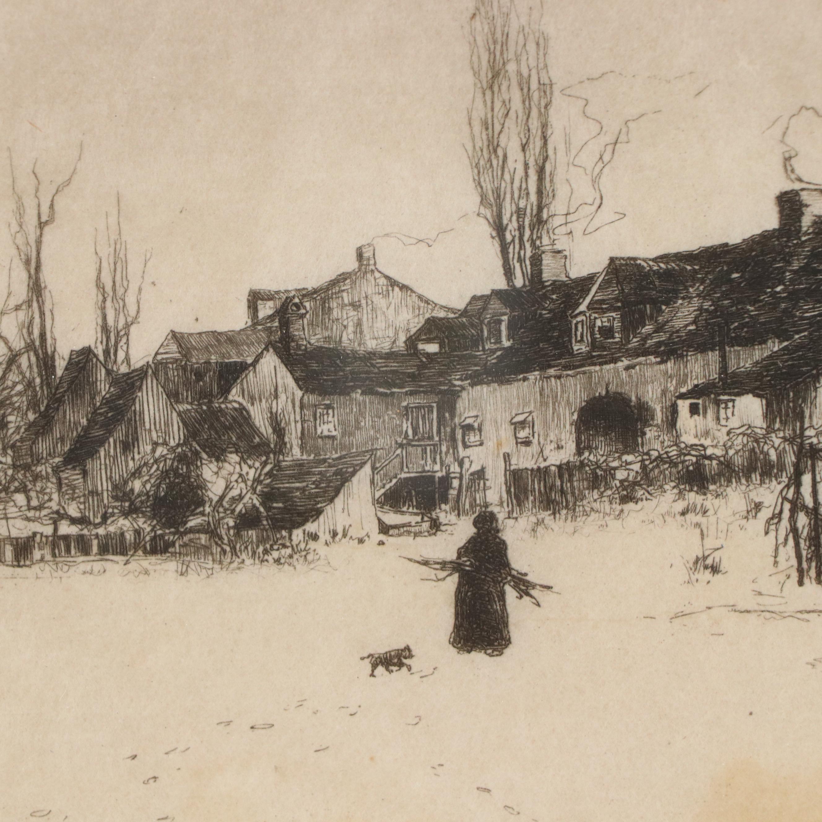 Stephen Parrish Etching "A Winter's Day, Windsor, Nova Scotia," 1889