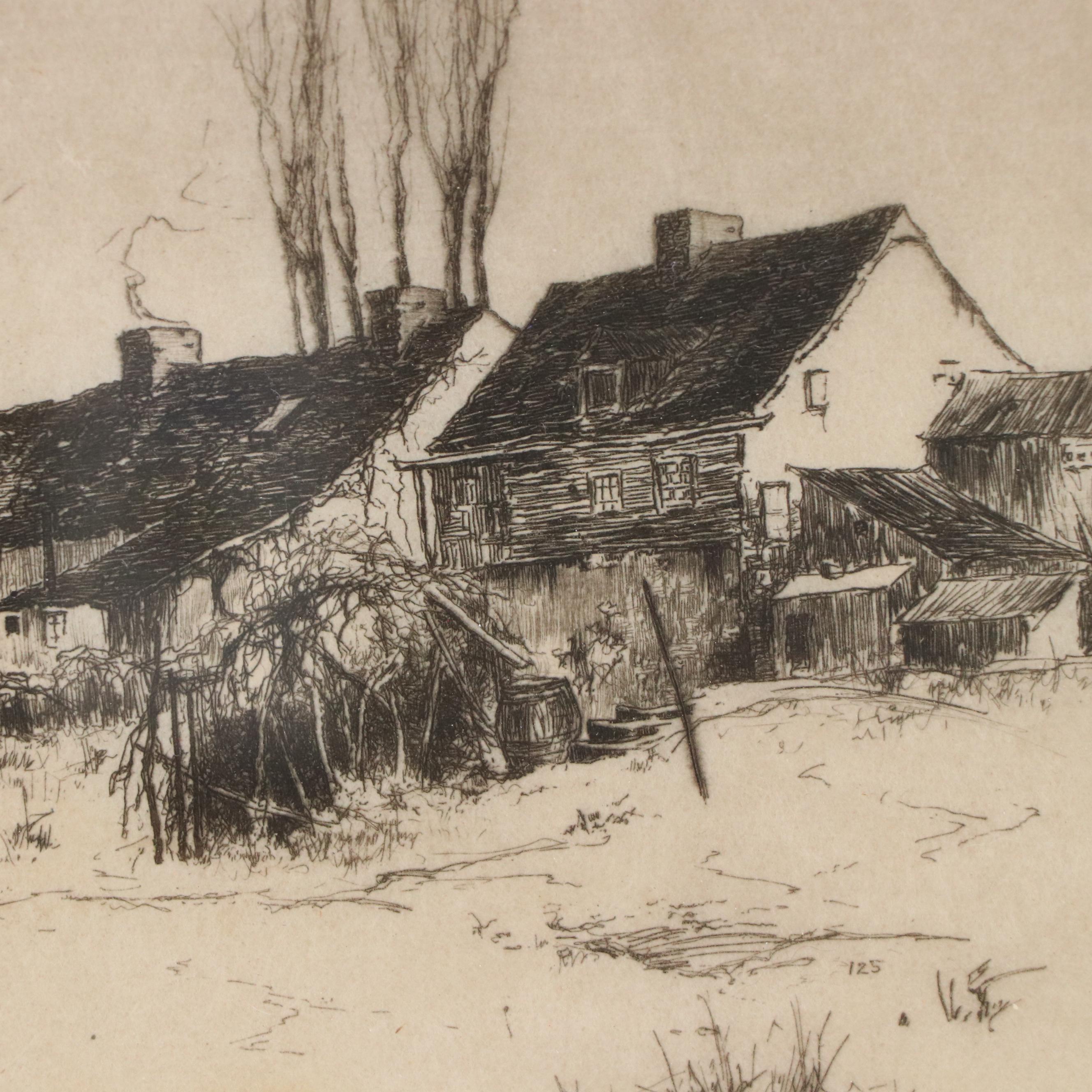 Stephen Parrish Etching "A Winter's Day, Windsor, Nova Scotia," 1889