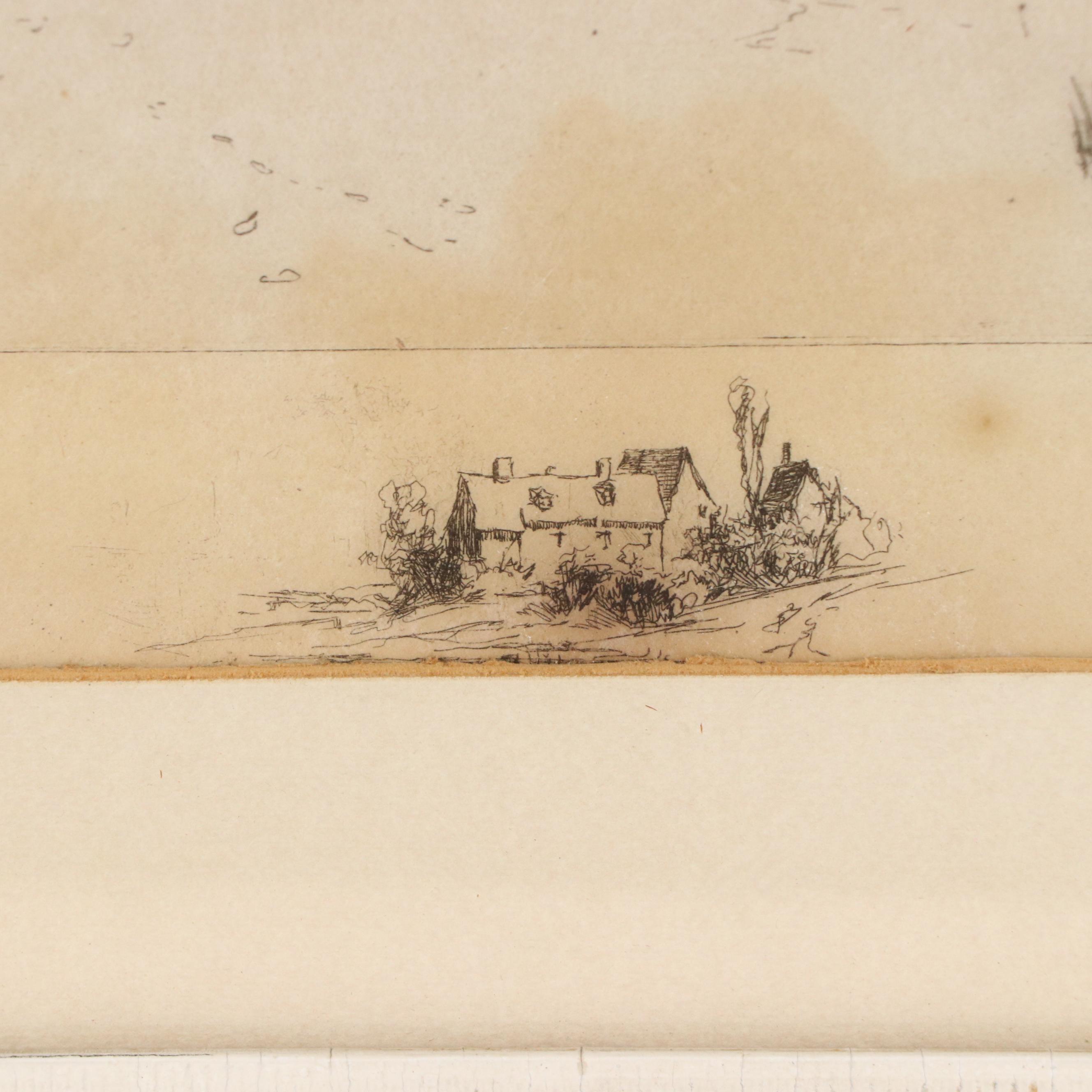 Stephen Parrish Etching "A Winter's Day, Windsor, Nova Scotia," 1889