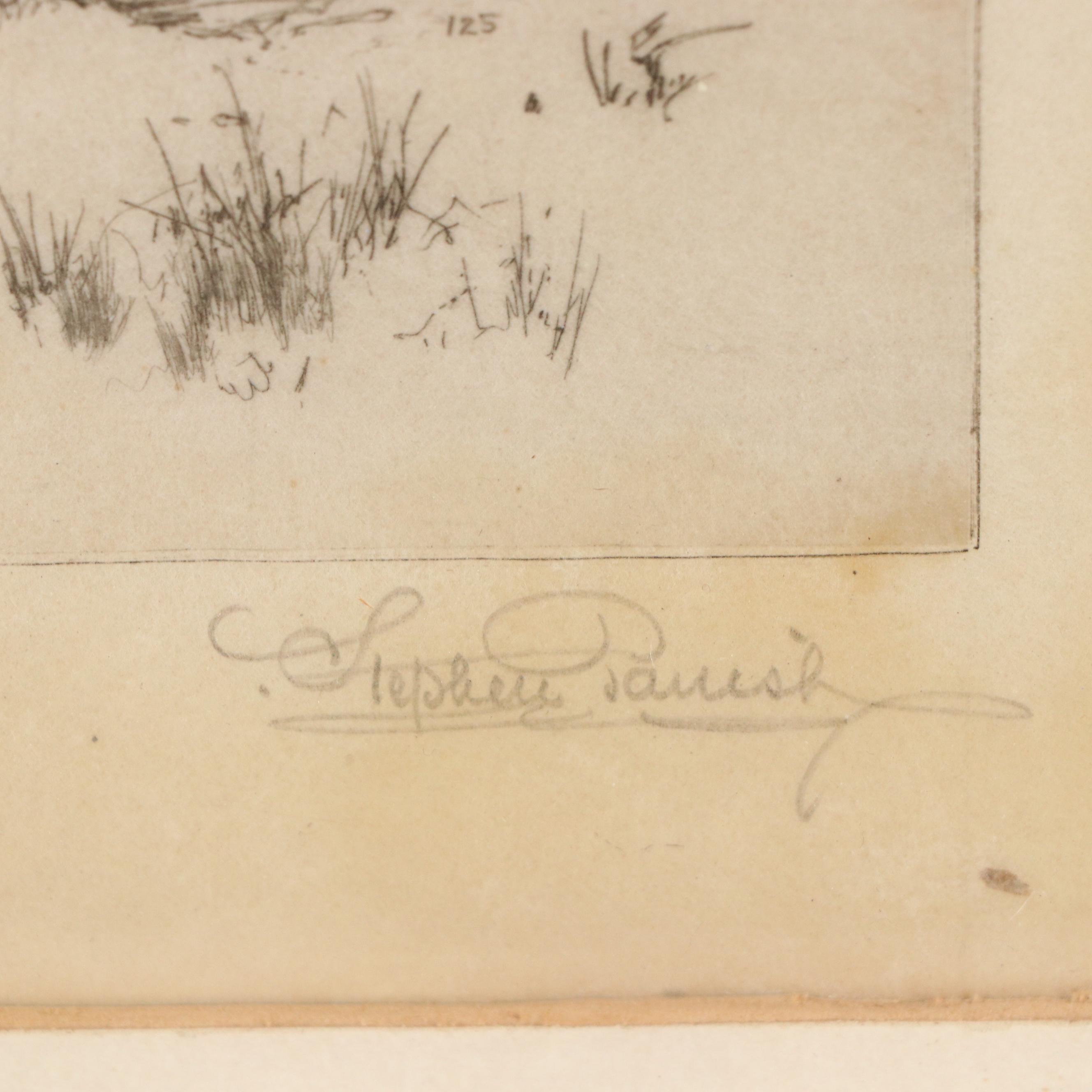 Stephen Parrish Etching "A Winter's Day, Windsor, Nova Scotia," 1889