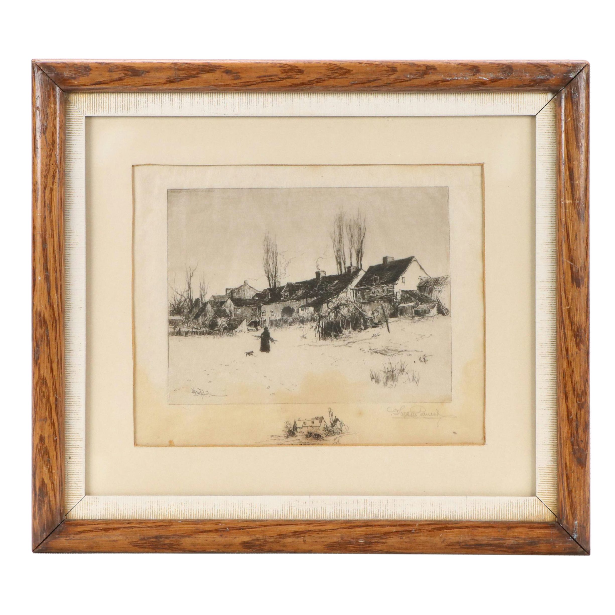 Stephen Parrish Etching "A Winter's Day, Windsor, Nova Scotia," 1889