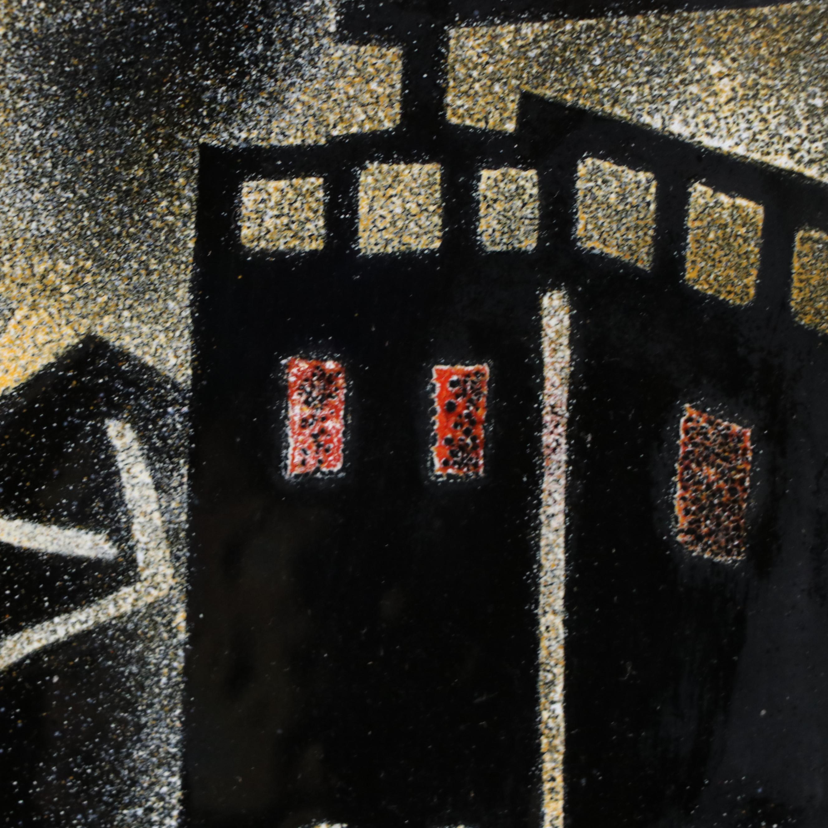 Israeli School Enamel Painting on Embossed Copper of Montefiore Windmill