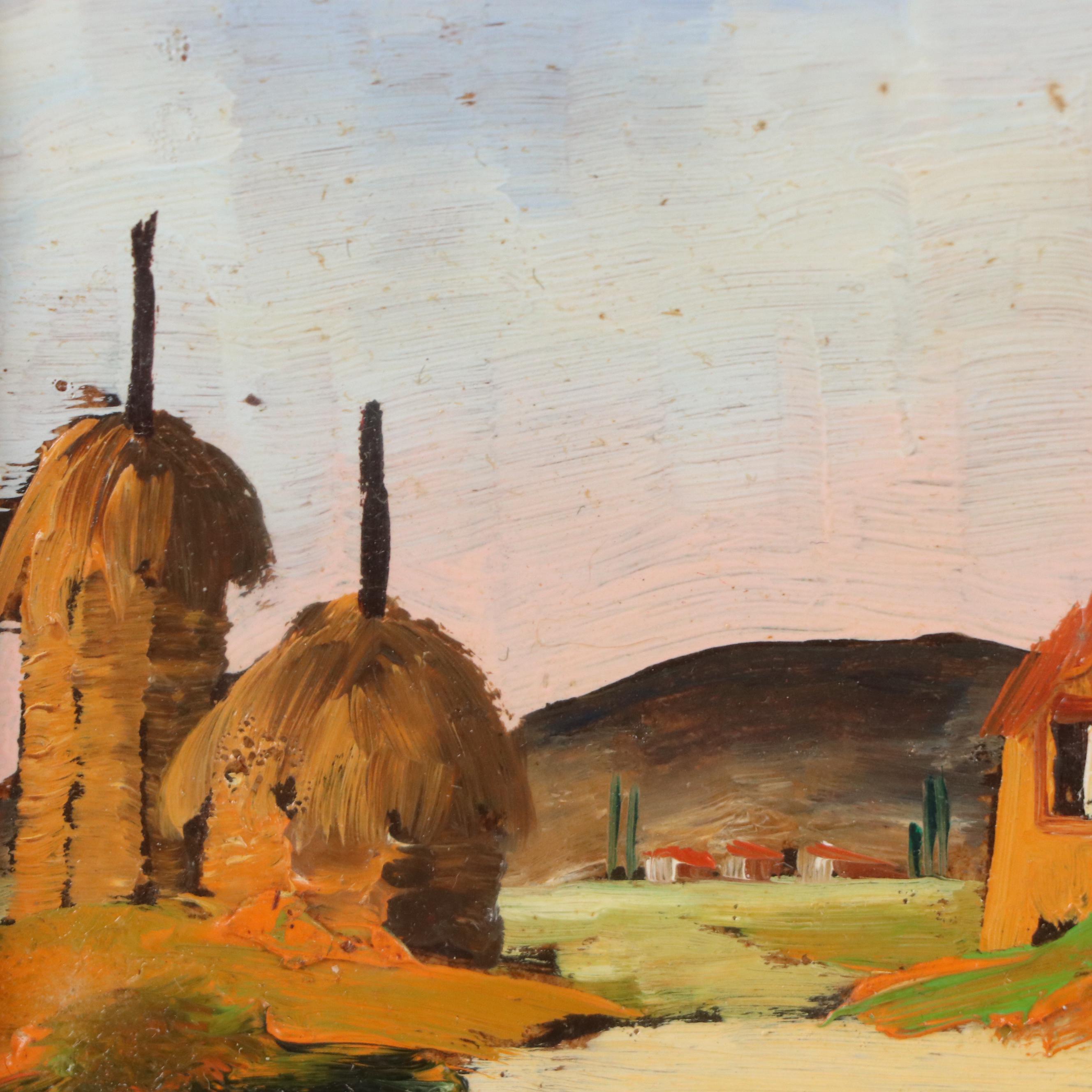 Impressionistic Miniature Oil Painting of Rural Tuscan Houses