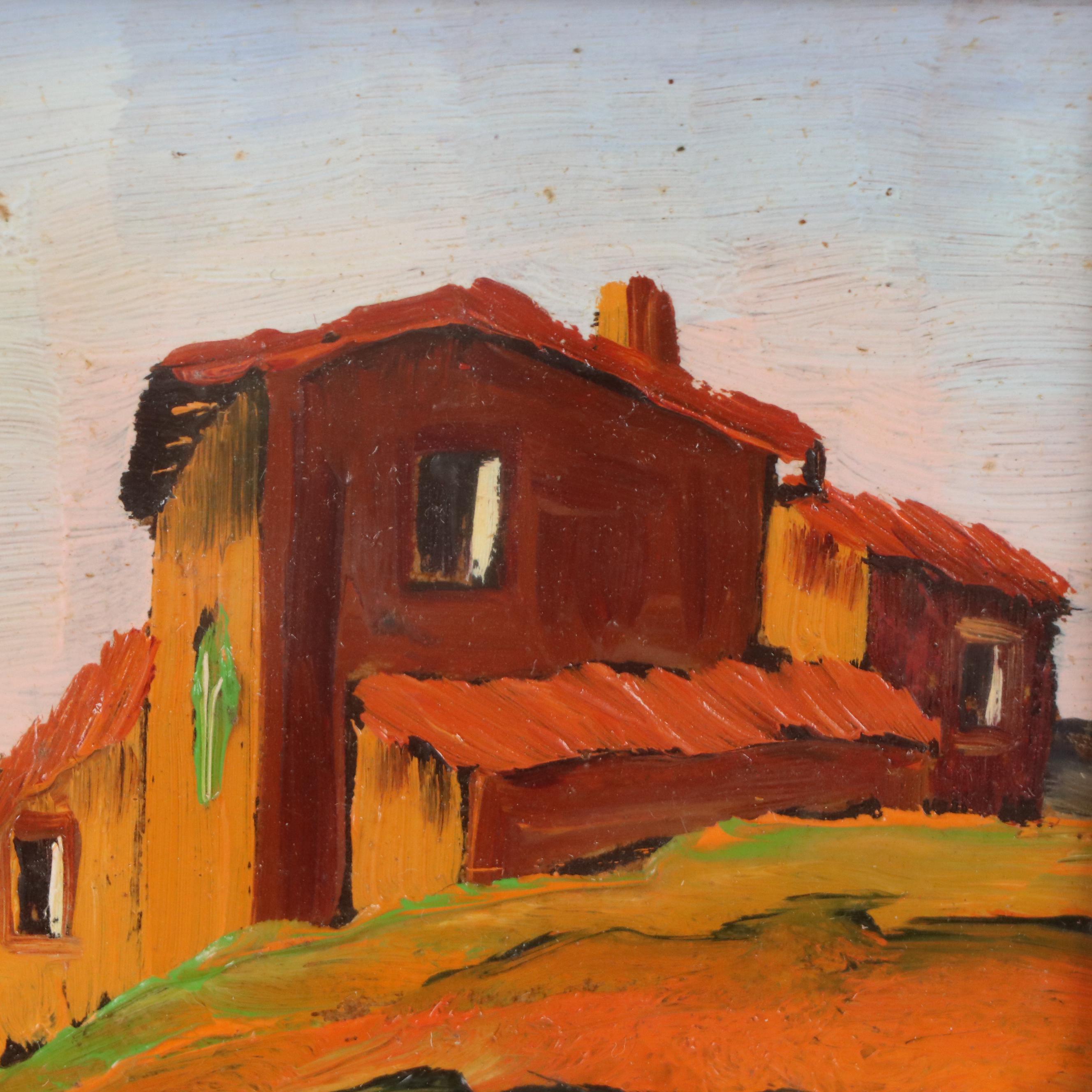 Impressionistic Miniature Oil Painting of Rural Tuscan Houses