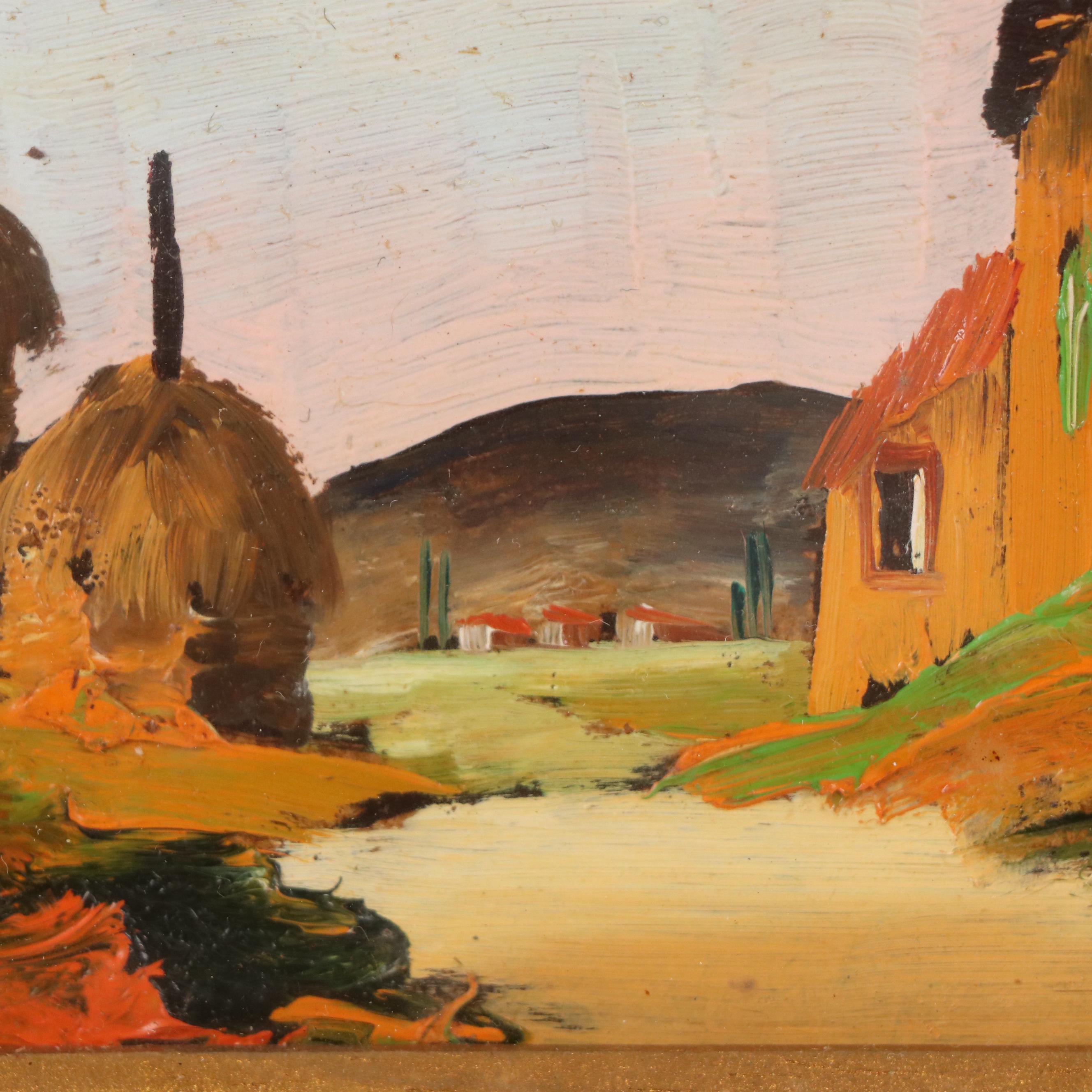 Impressionistic Miniature Oil Painting of Rural Tuscan Houses