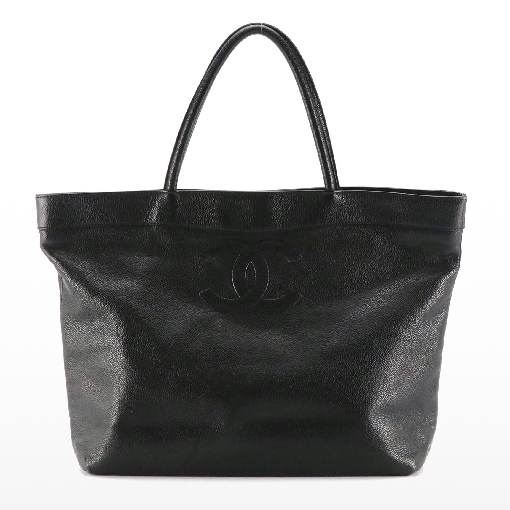 Chanel CC Stitched Tote Bag in Shiny Black Caviar Leather