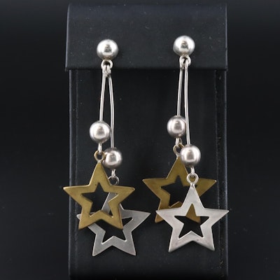 Laton Mexican Sterling and Brass Star Earrings Laton Mexican Sterling and Brass Star Earrings