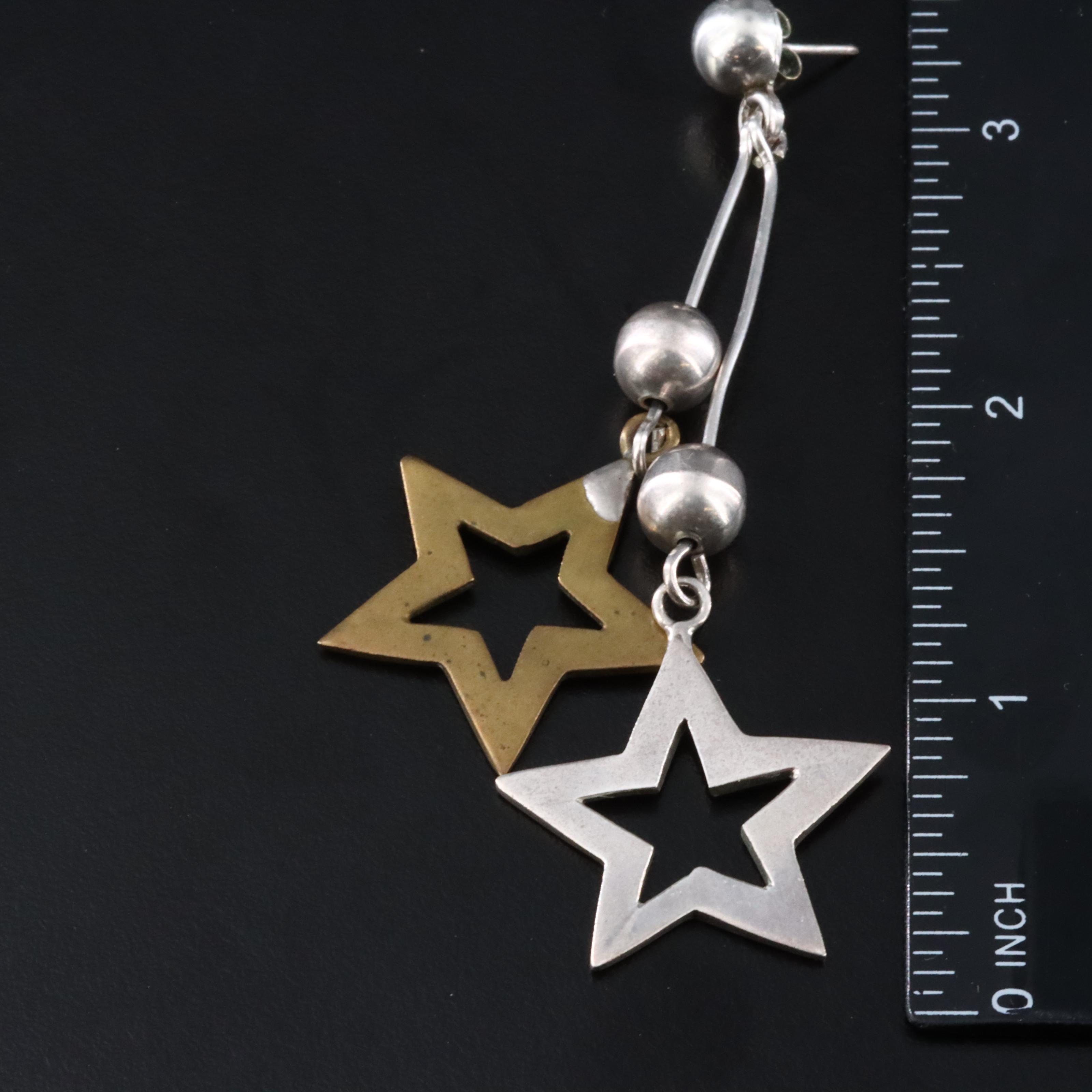 Laton Mexican Sterling and Brass Star Earrings