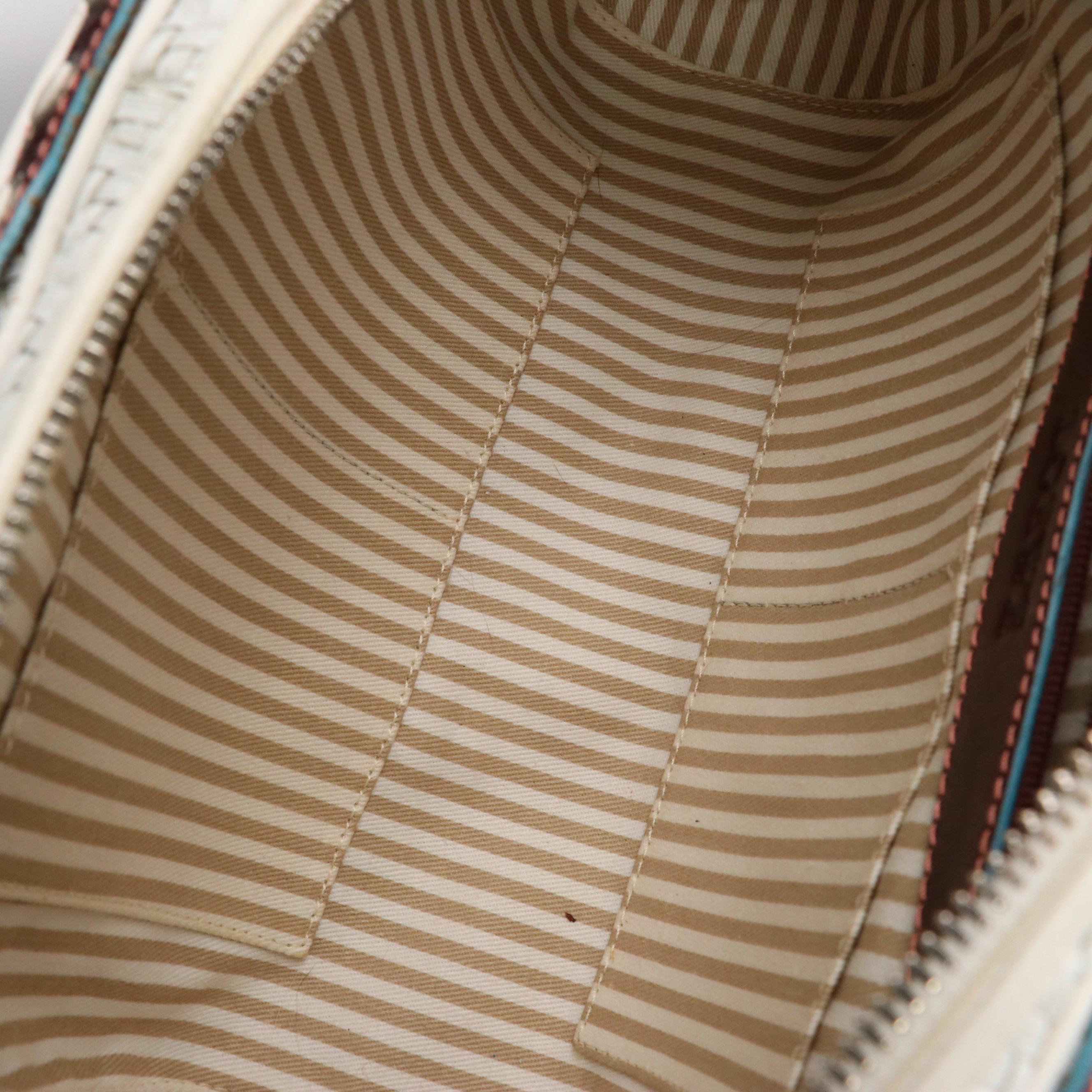 Loewe Woven Senda Bag with Brown Leather Trim and Blue Accents