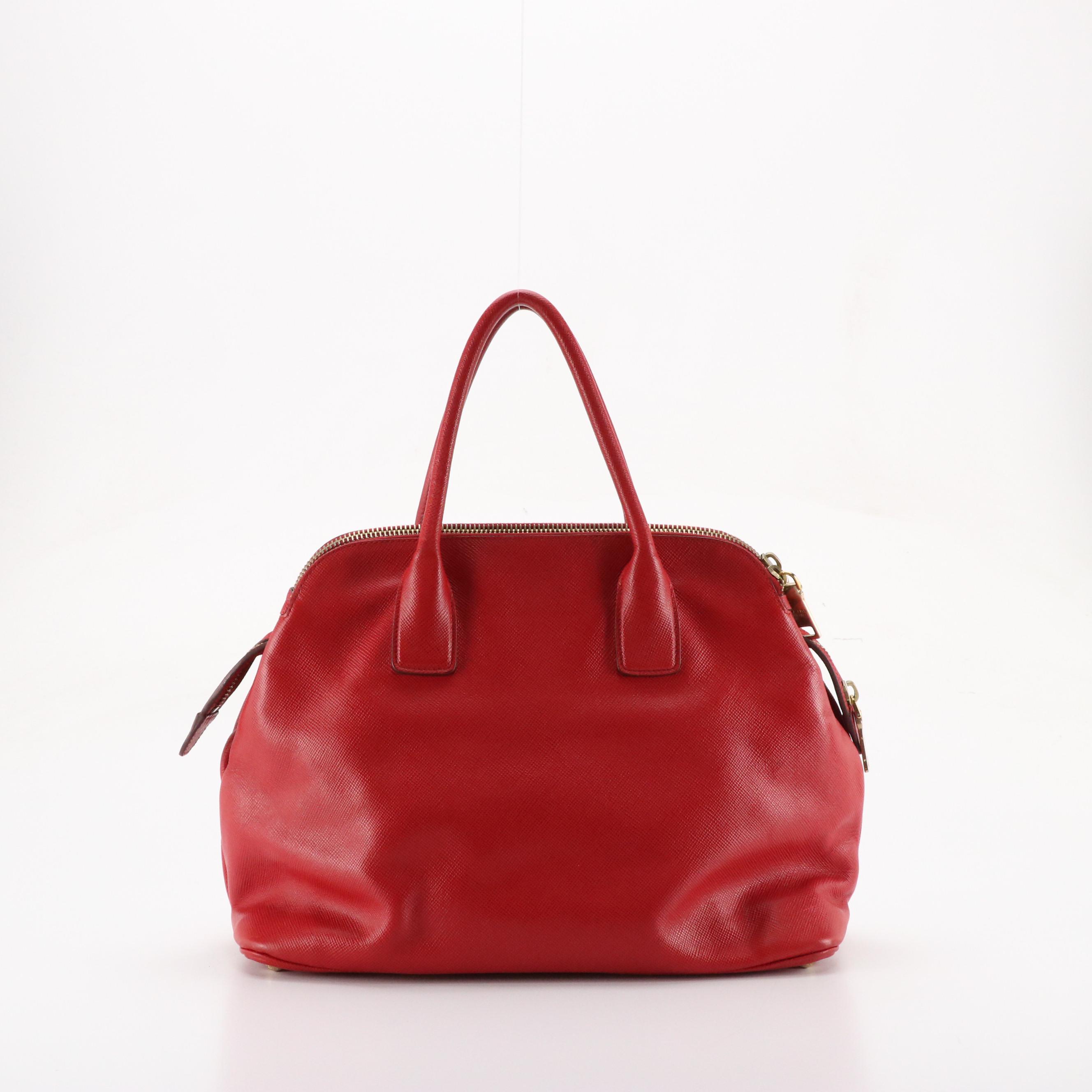 Prada Red Saffiano Leather Dual Zip Pocket Tote