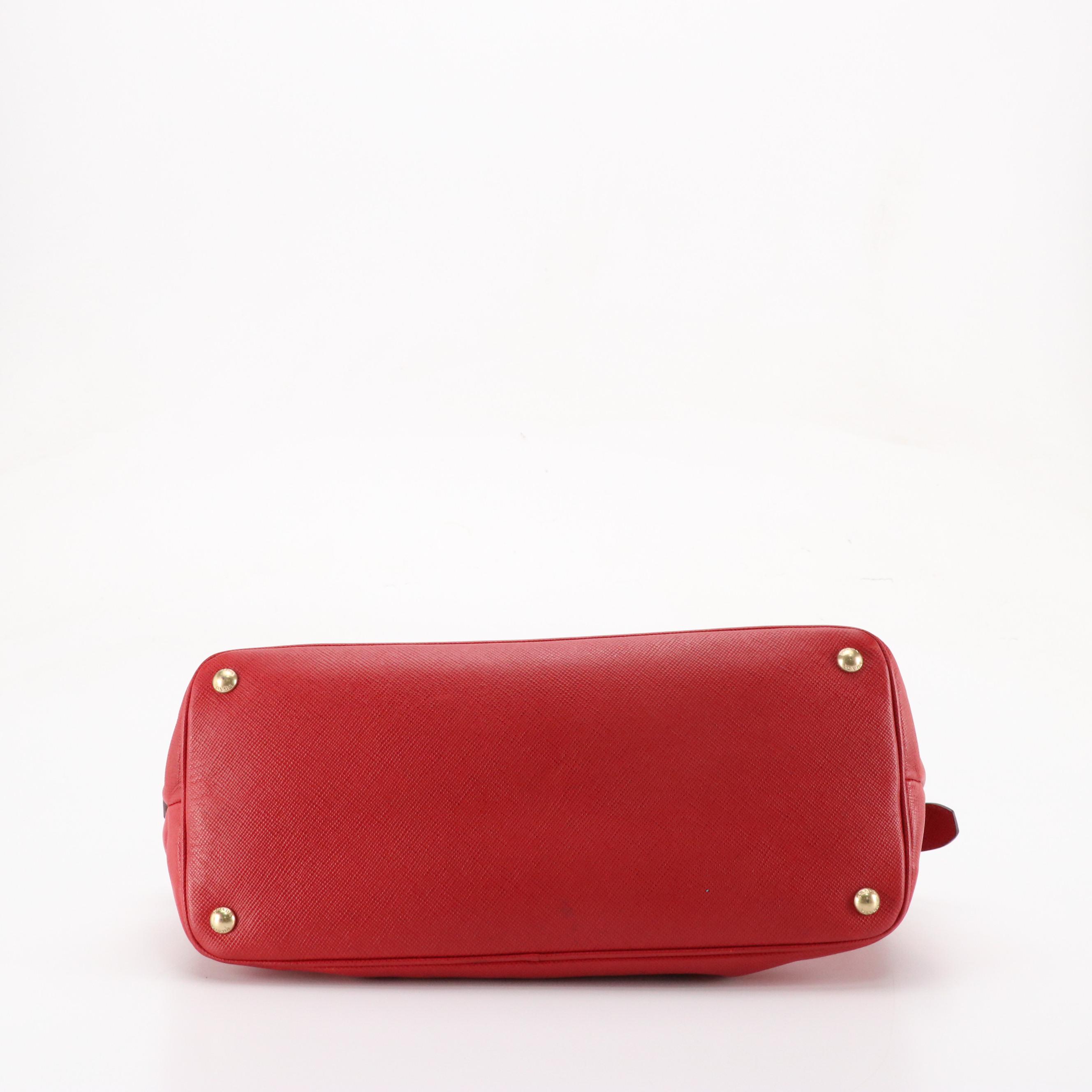 Prada Red Saffiano Leather Dual Zip Pocket Tote