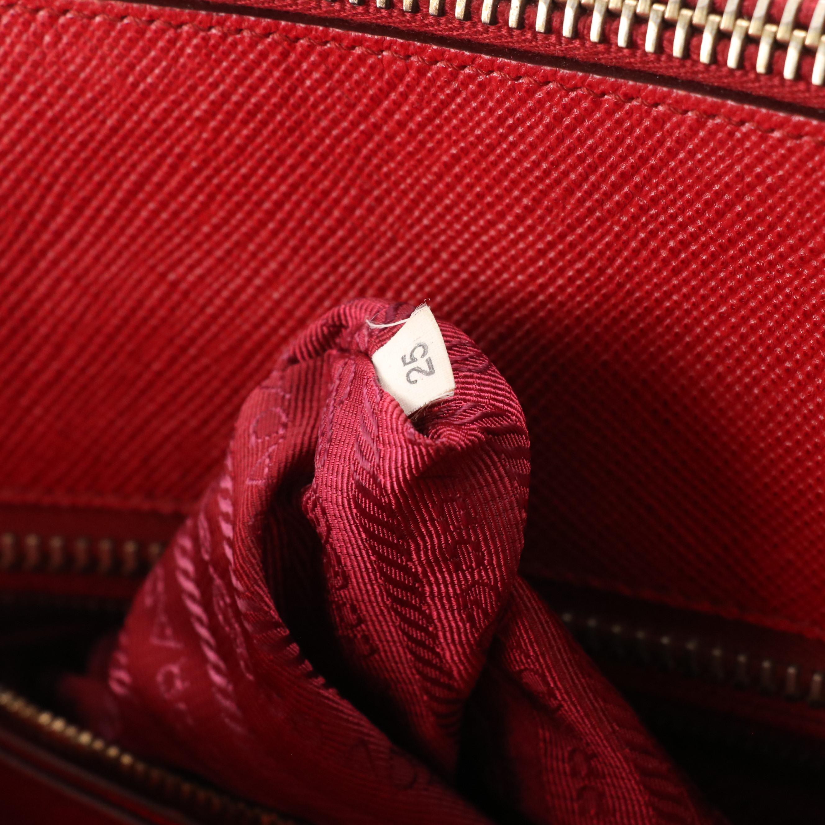 Prada Red Saffiano Leather Dual Zip Pocket Tote