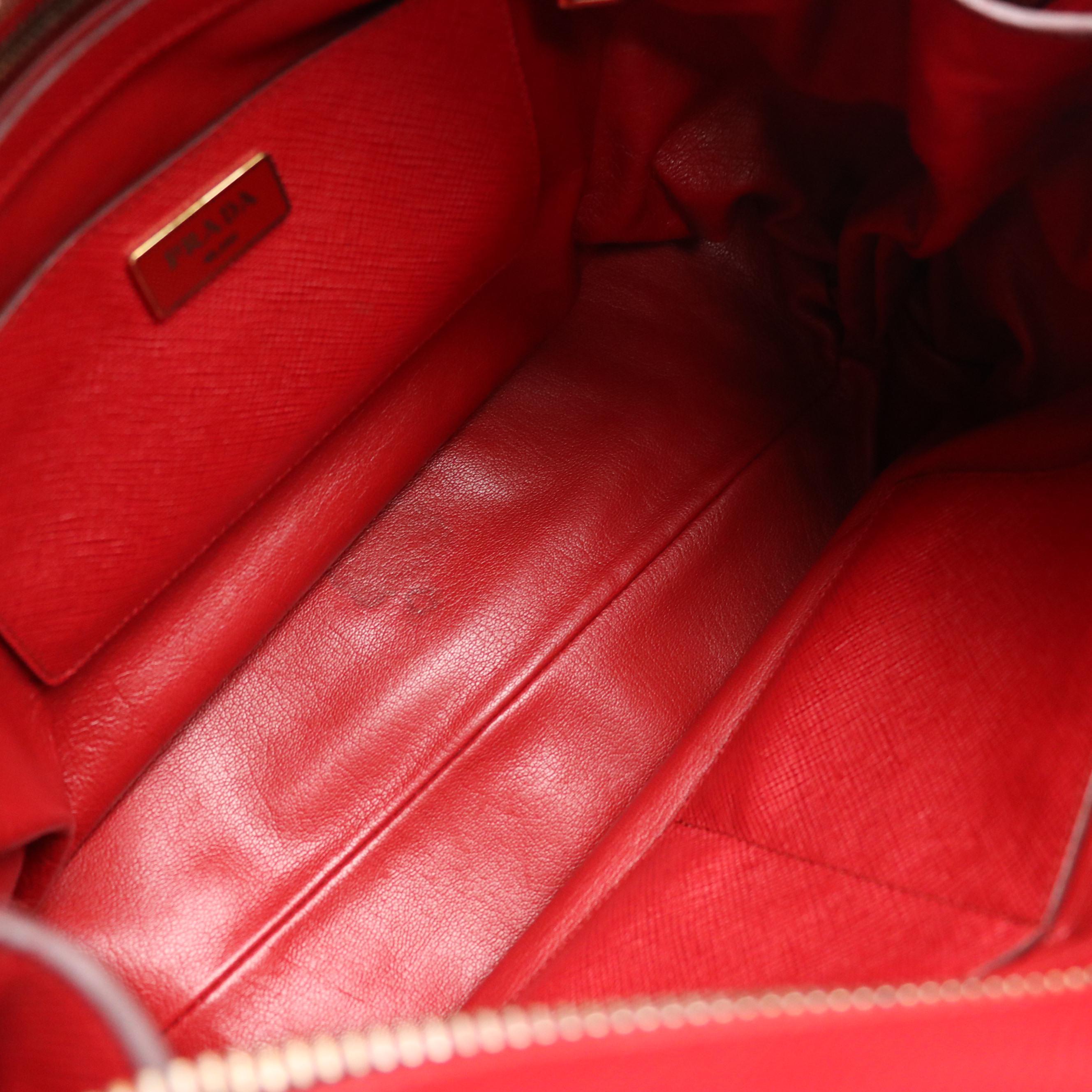 Prada Red Saffiano Leather Dual Zip Pocket Tote