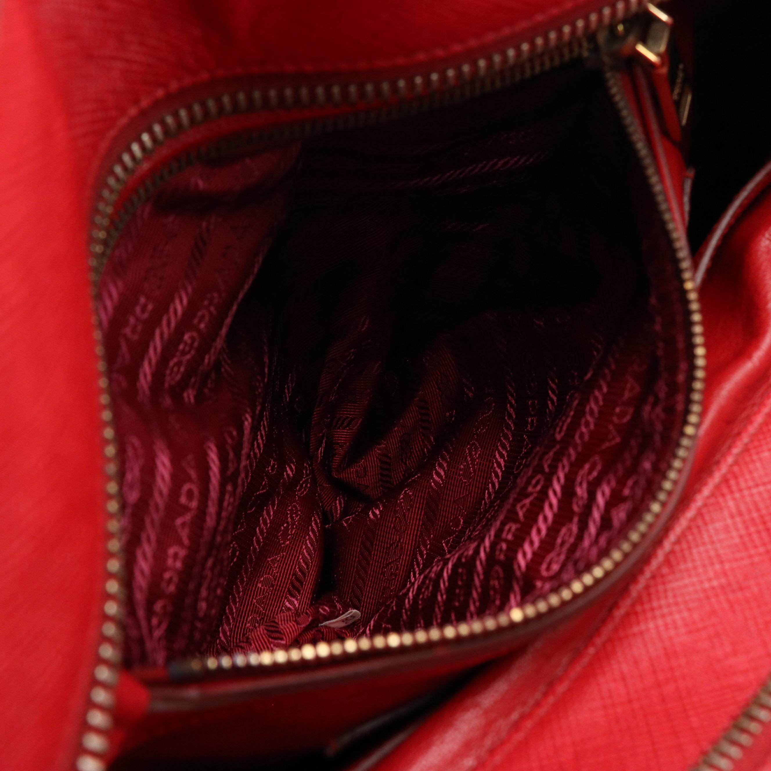 Prada Red Saffiano Leather Dual Zip Pocket Tote