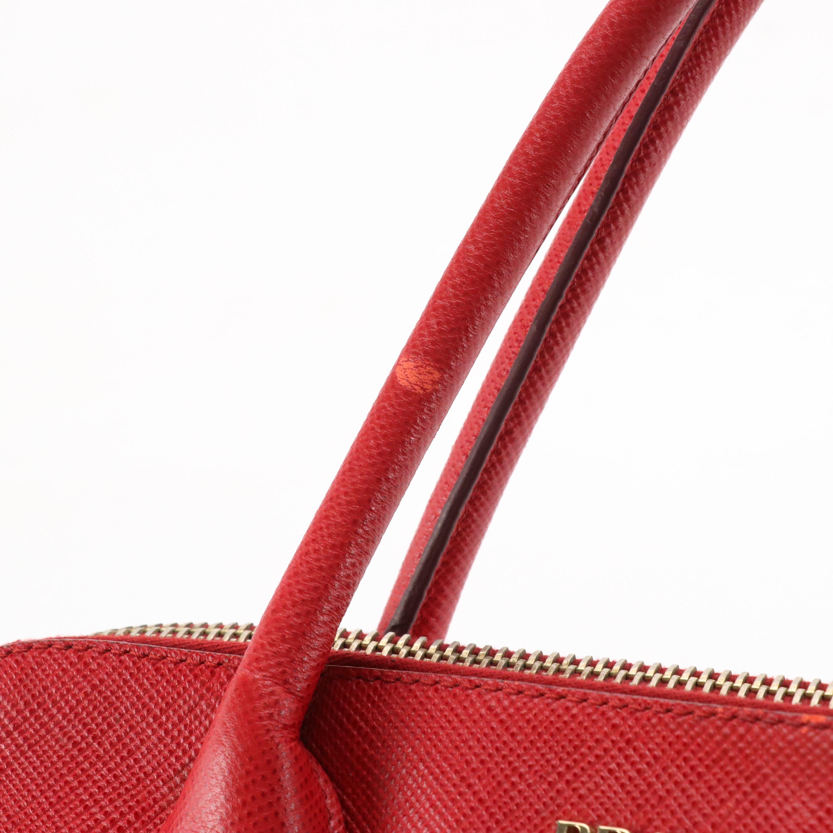 Prada Red Saffiano Leather Dual Zip Pocket Tote