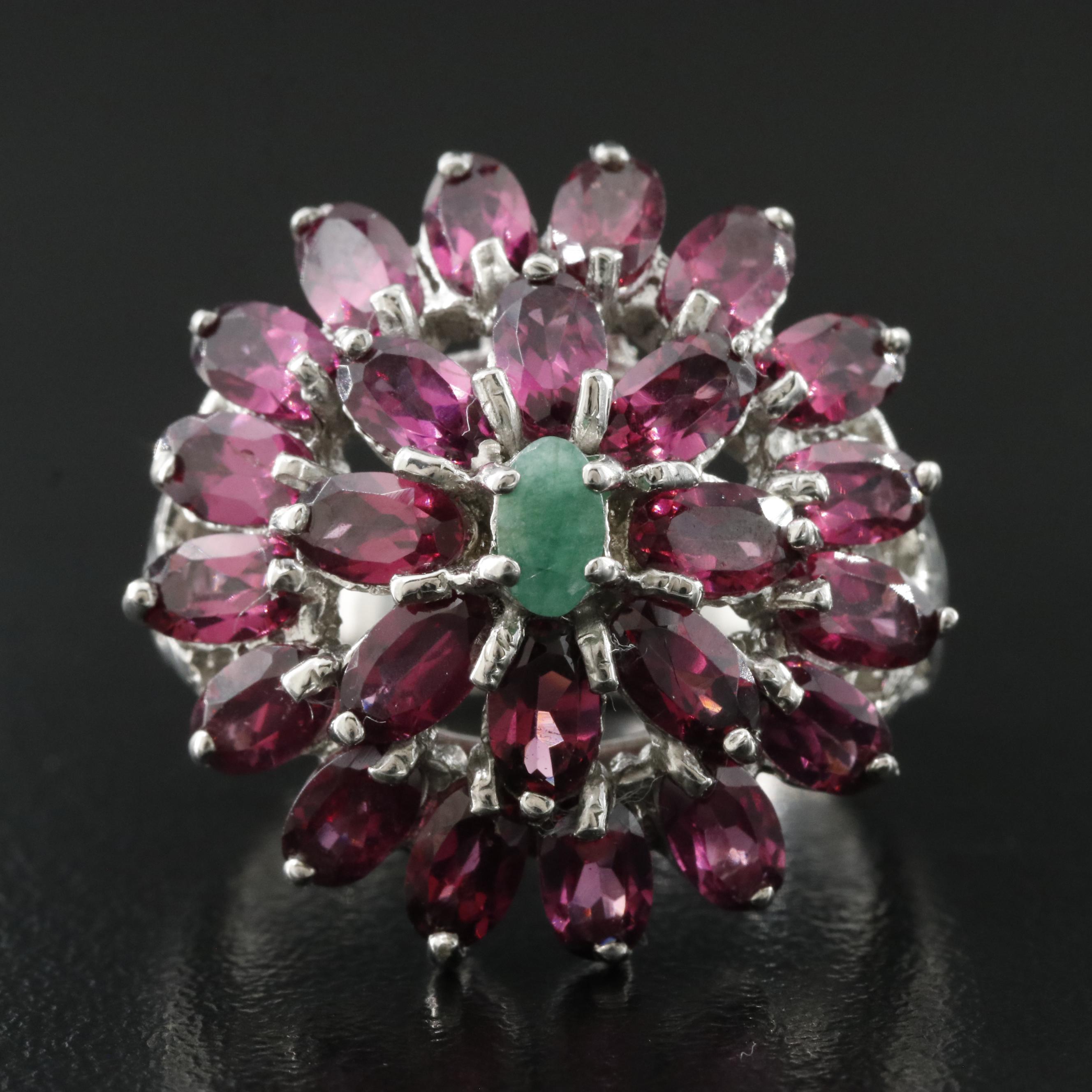 Sterling Garnet and Emerald Ring
