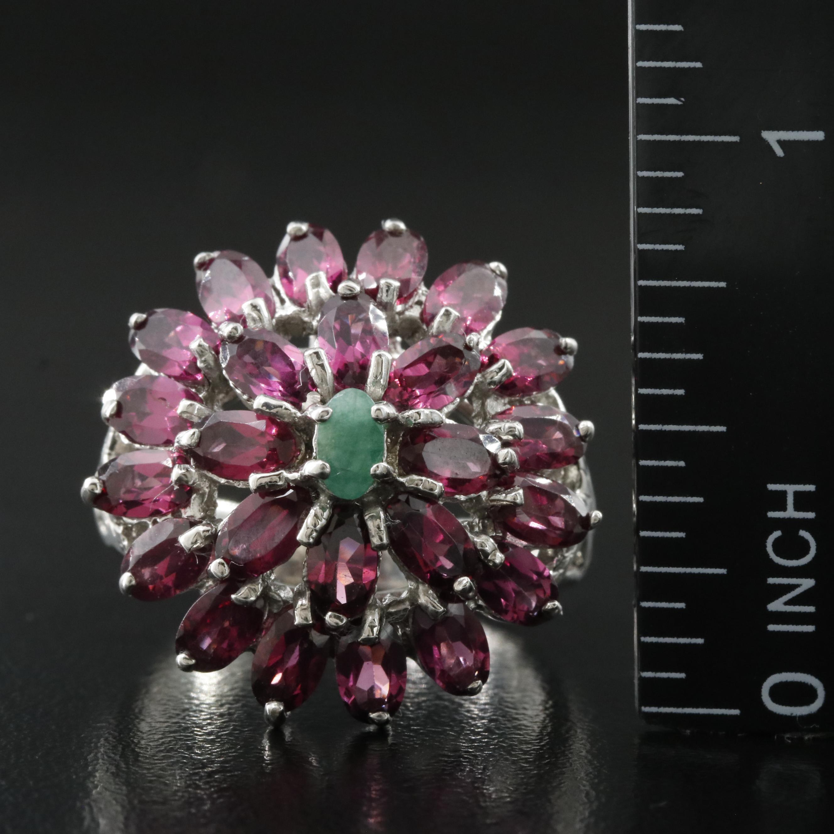 Sterling Garnet and Emerald Ring