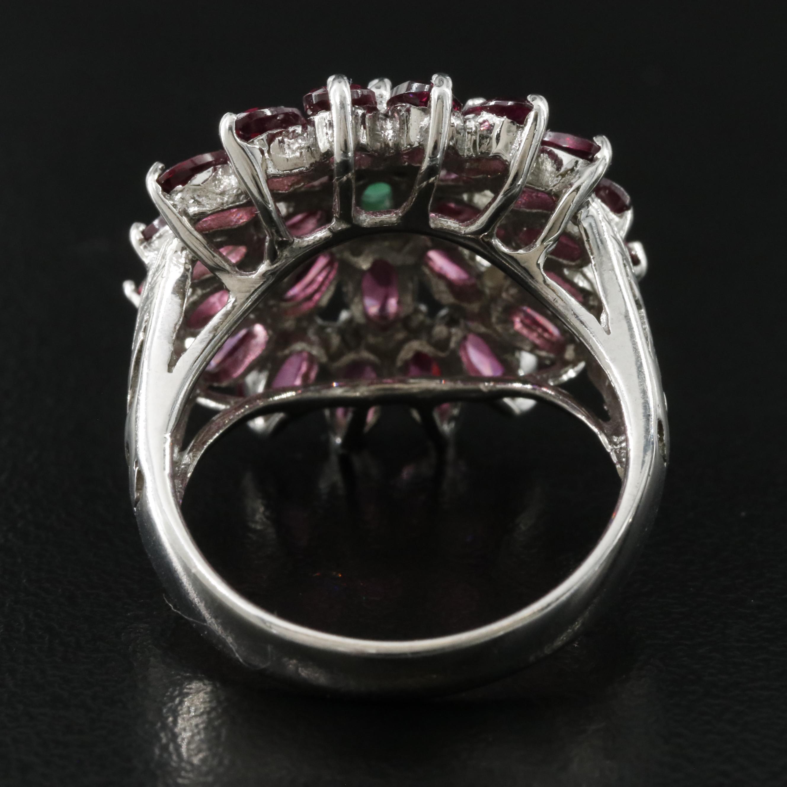 Sterling Garnet and Emerald Ring