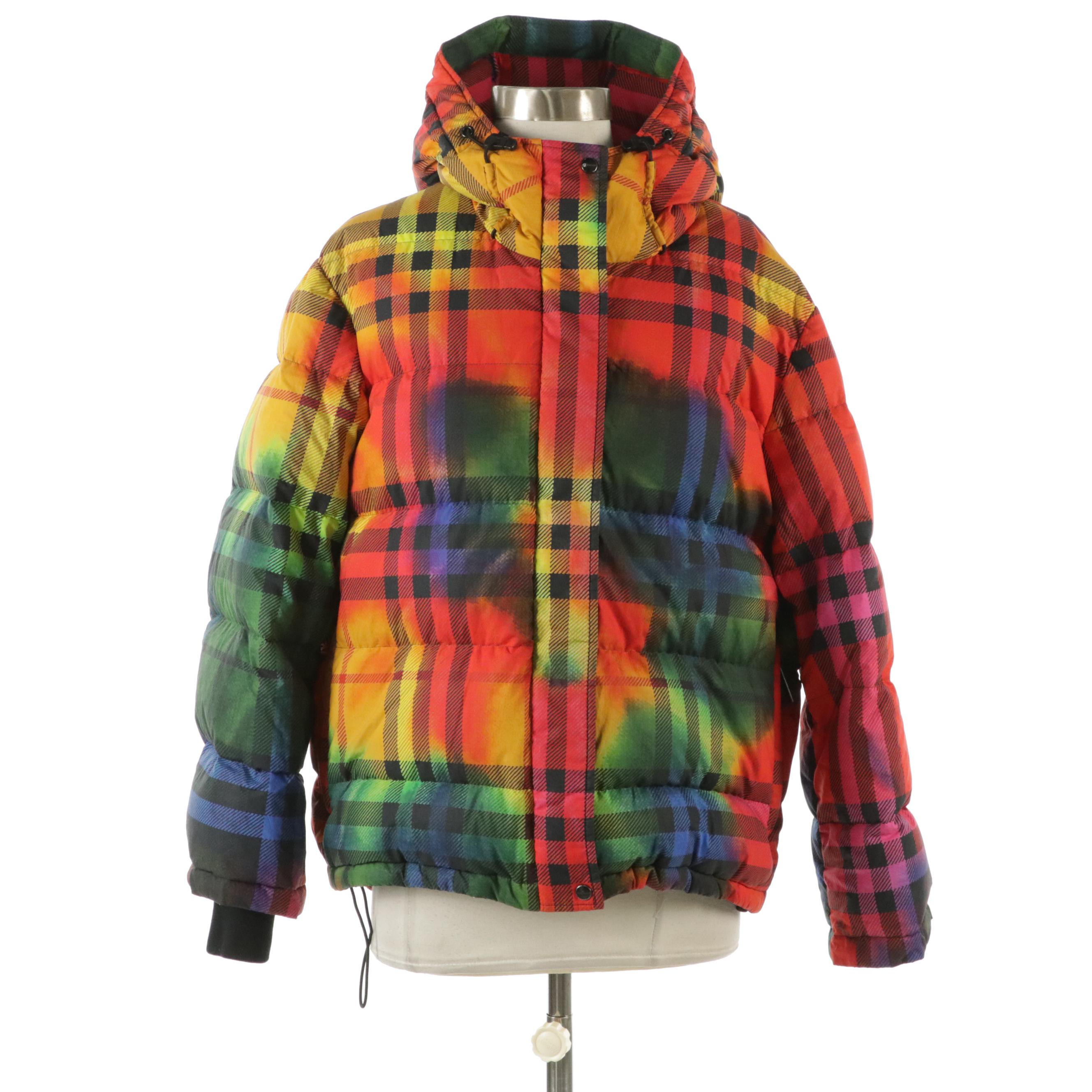 Burberry Oversized Tie-Dye Check Nylon Puffer Coat