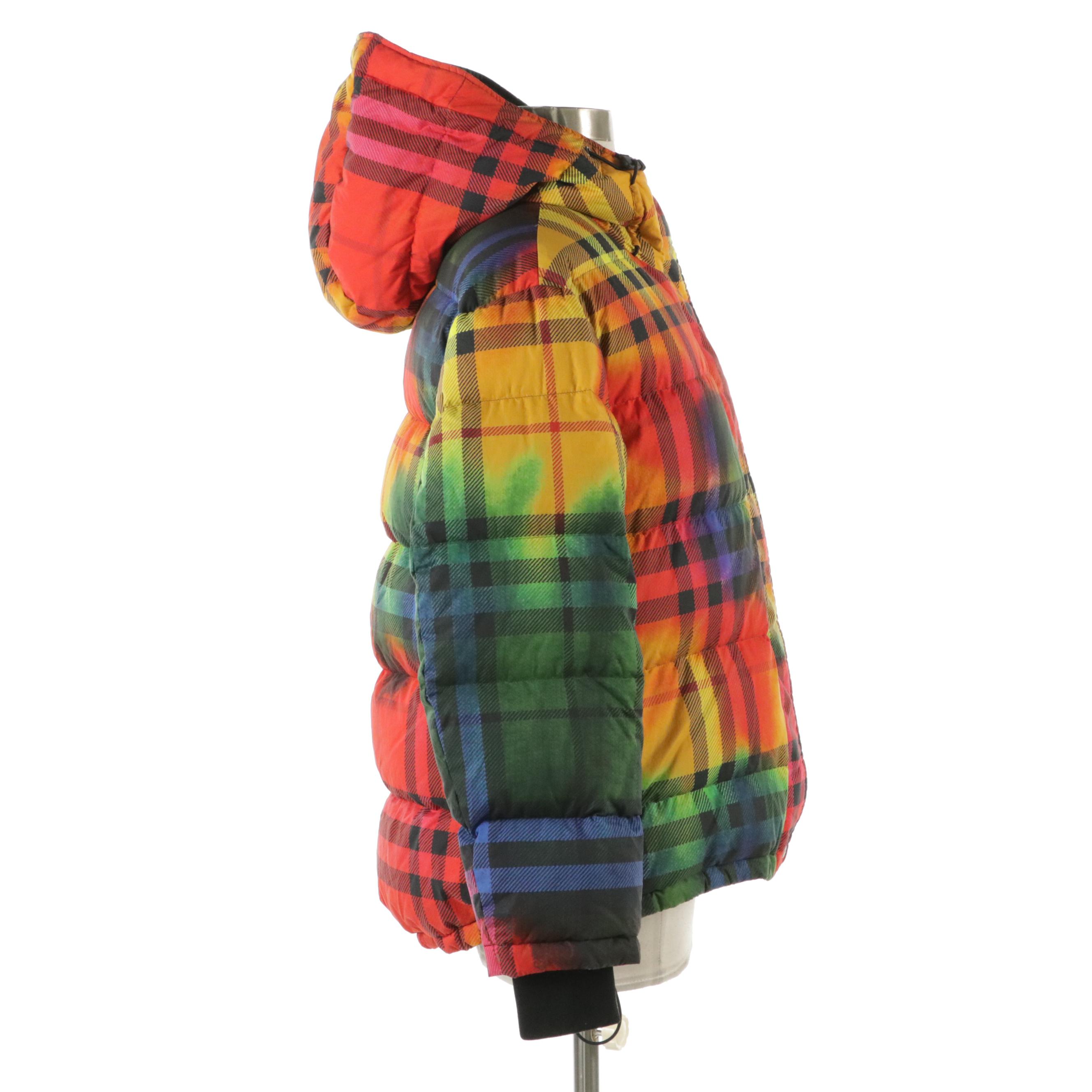 Burberry Oversized Tie-Dye Check Nylon Puffer Coat