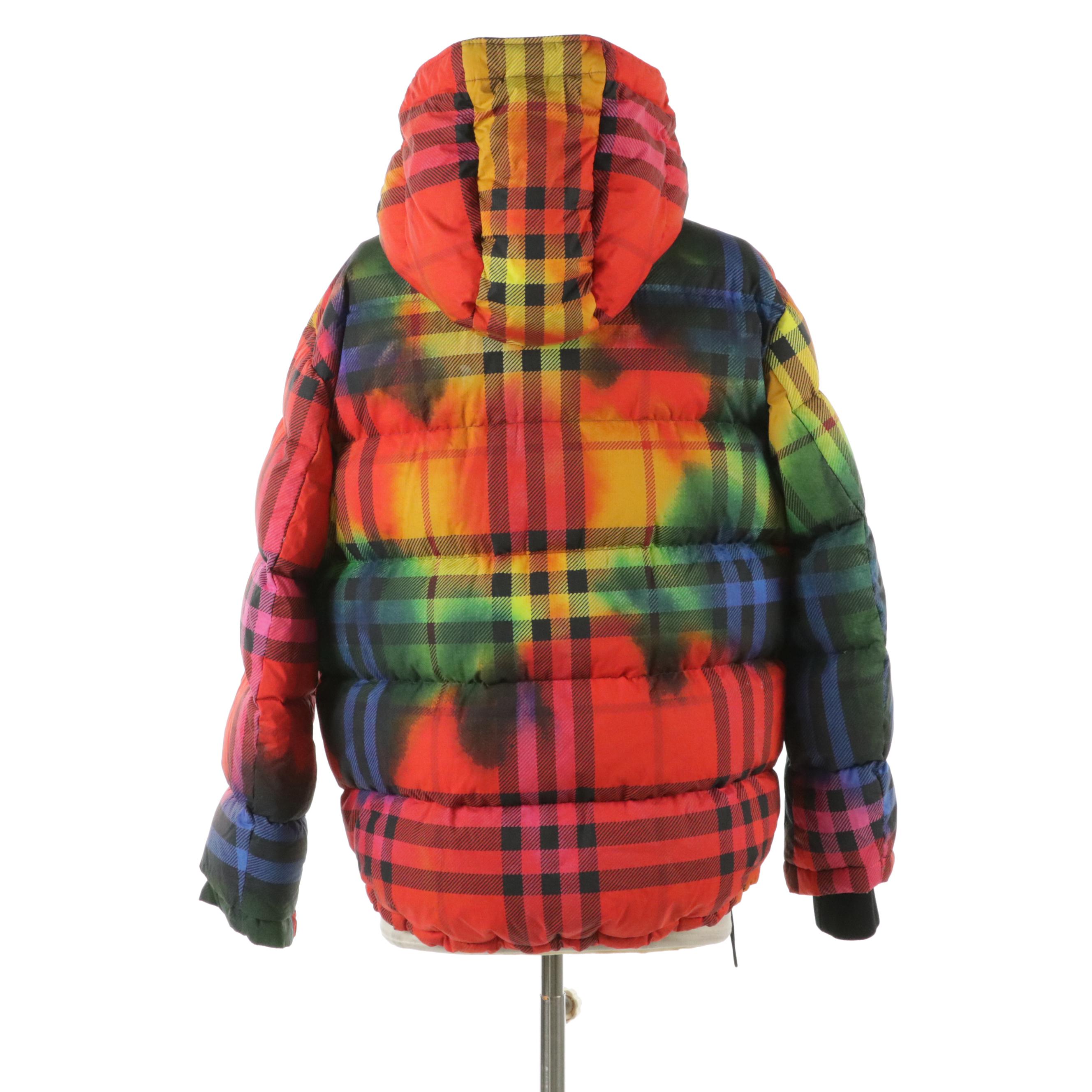 Burberry Oversized Tie-Dye Check Nylon Puffer Coat