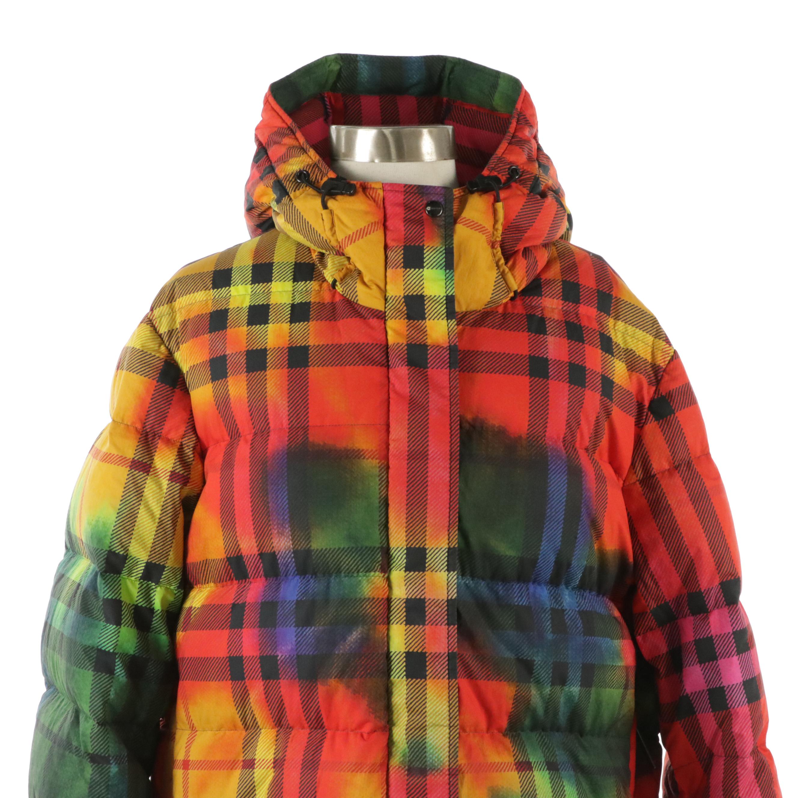 Burberry Oversized Tie-Dye Check Nylon Puffer Coat