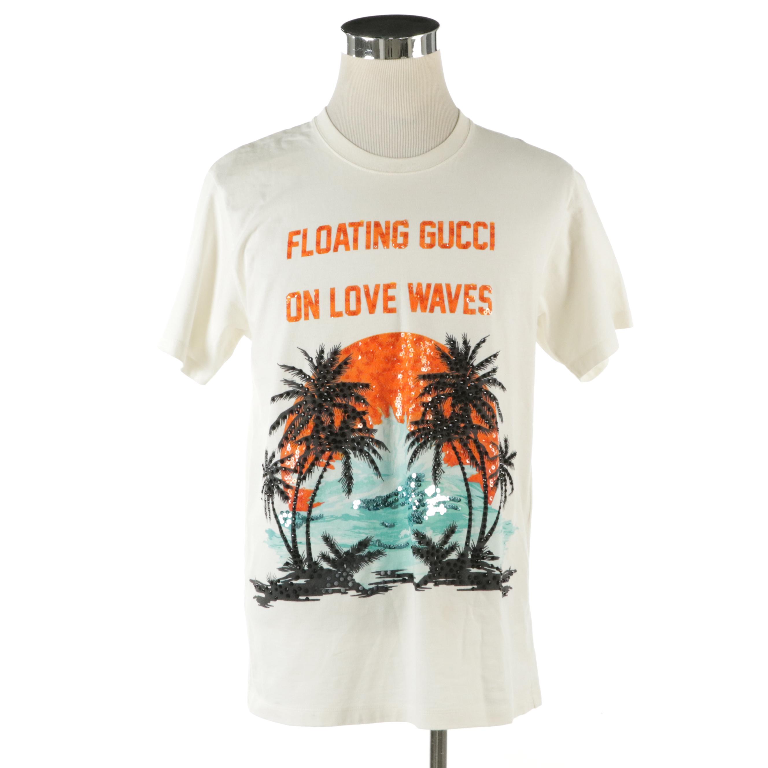 Men's Gucci Sequin and Rhinestone Embellished "Love Waves" Cotton T-Shirt