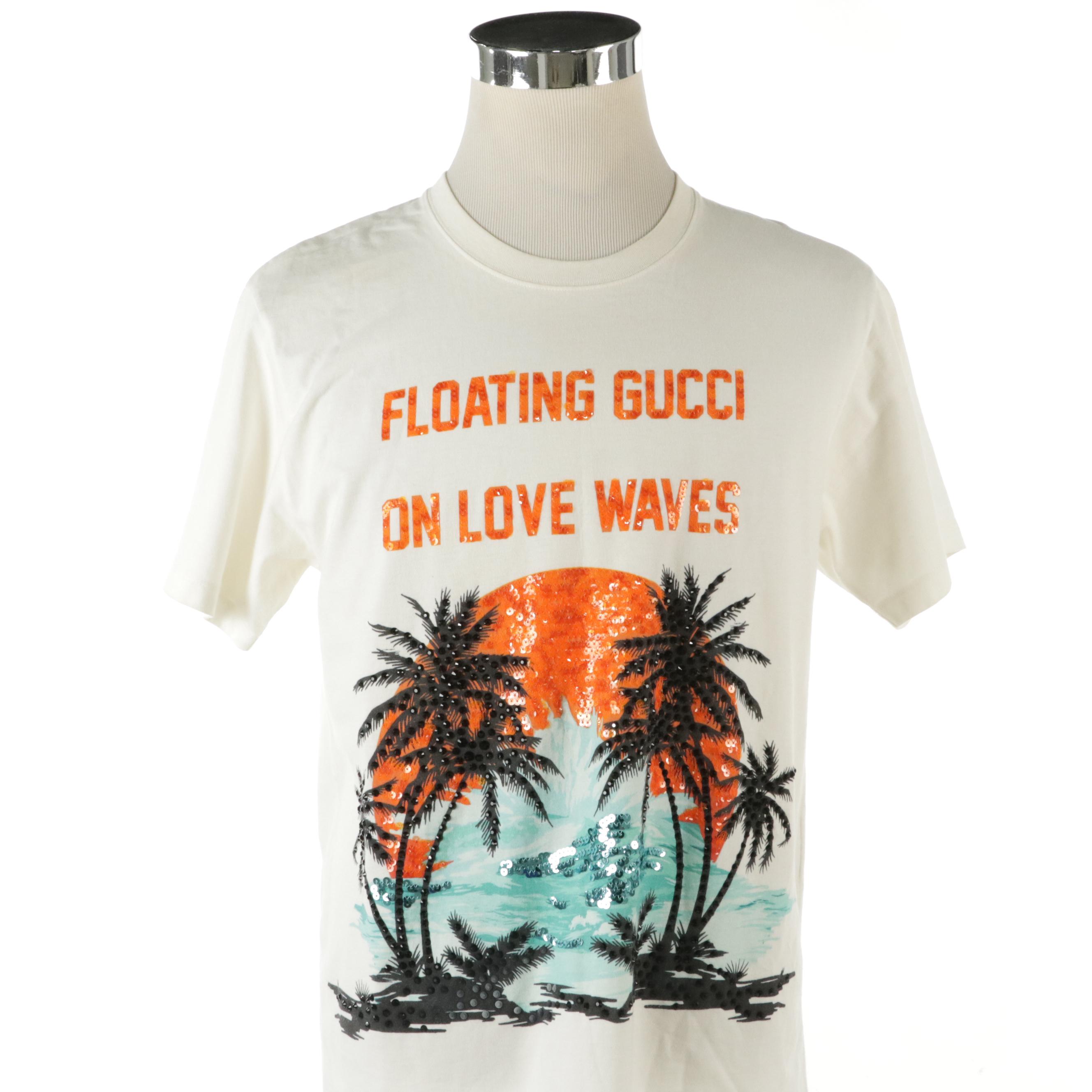 Men's Gucci Sequin and Rhinestone Embellished "Love Waves" Cotton T-Shirt