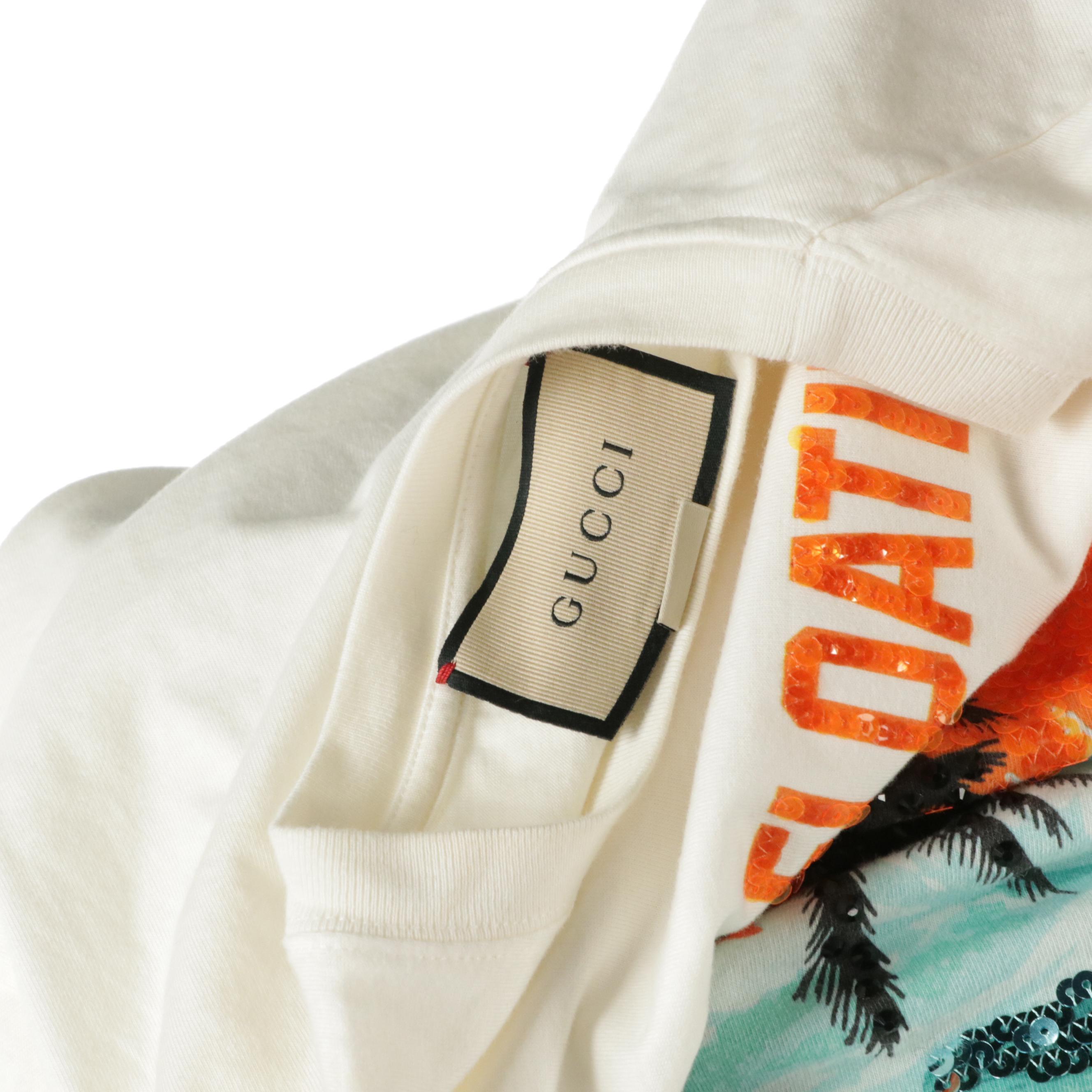 Men's Gucci Sequin and Rhinestone Embellished "Love Waves" Cotton T-Shirt