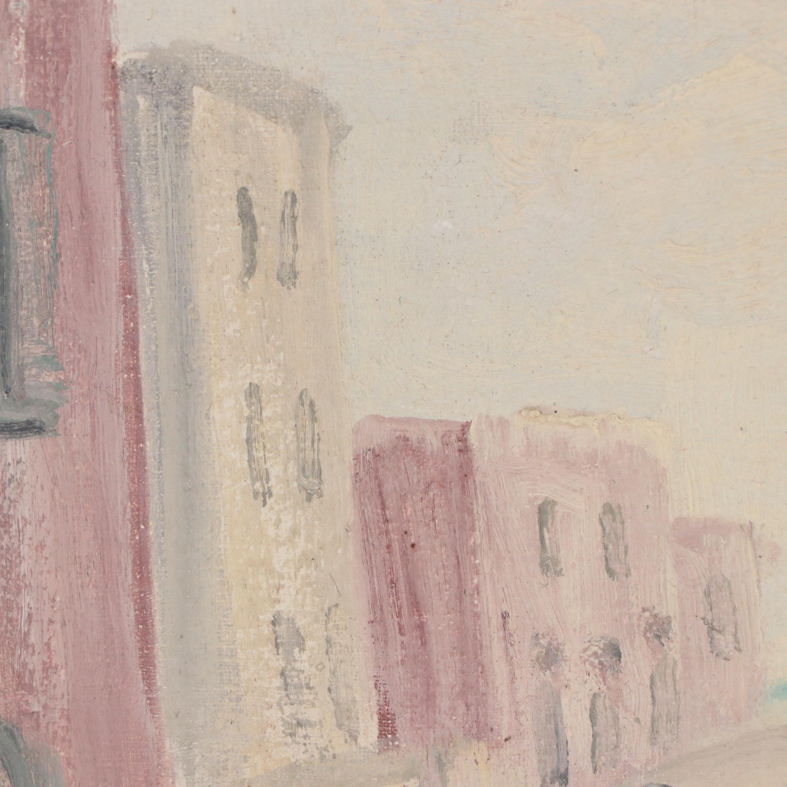 Luigi De Angelis Oil Painting of Italian Street Scene, 1951